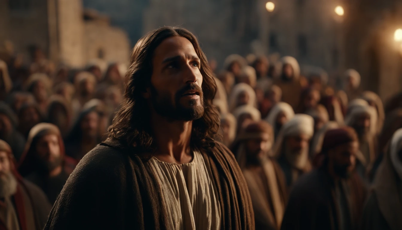 Jesus speaking to the crowd in the city of Bethlehem