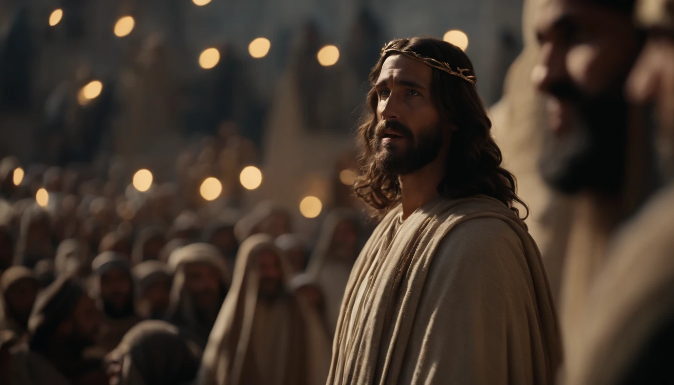 Jesus speaking to the crowd in the city of Bethlehem