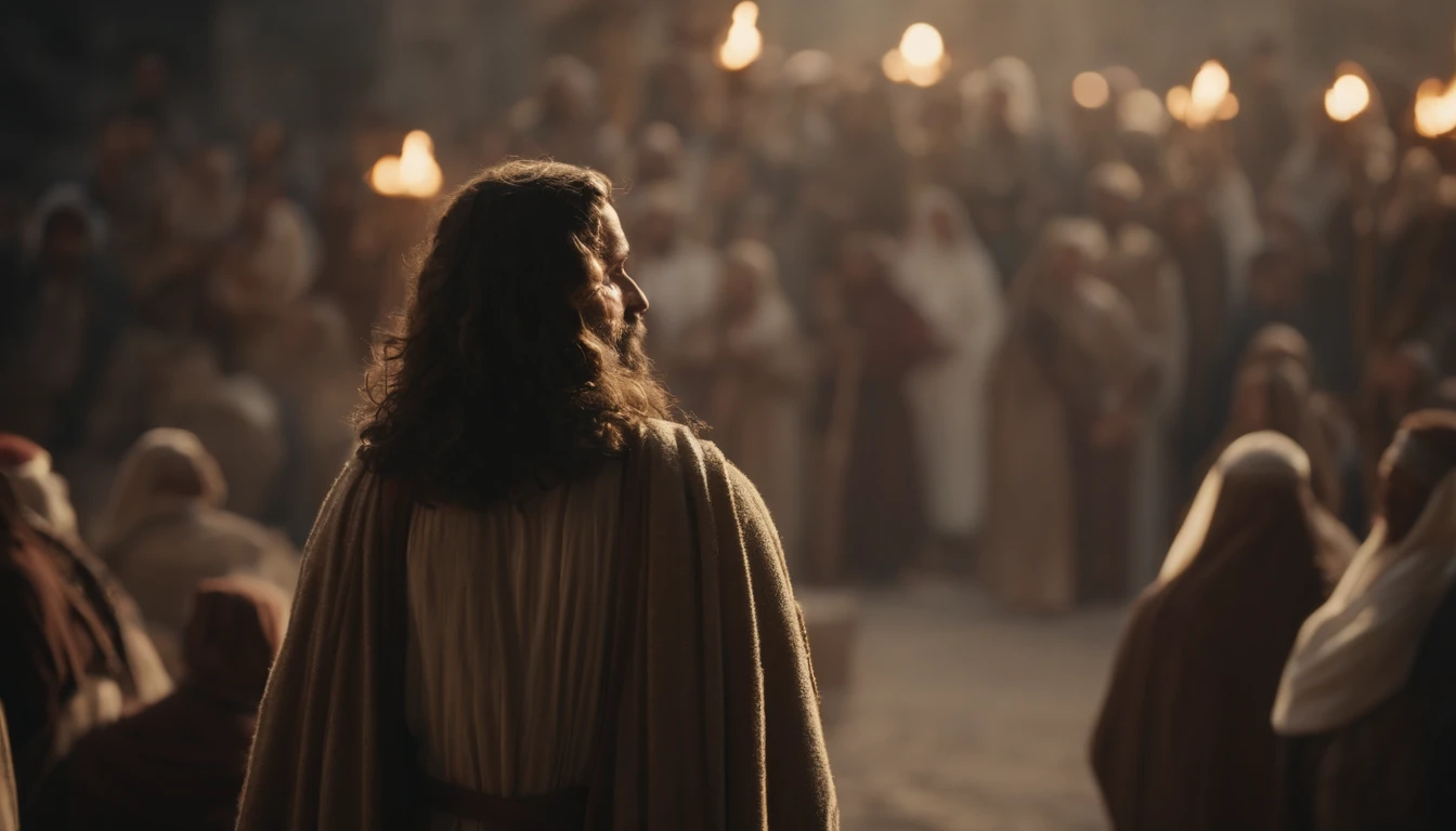 Jesus speaking to the crowd in the city of Bethlehem