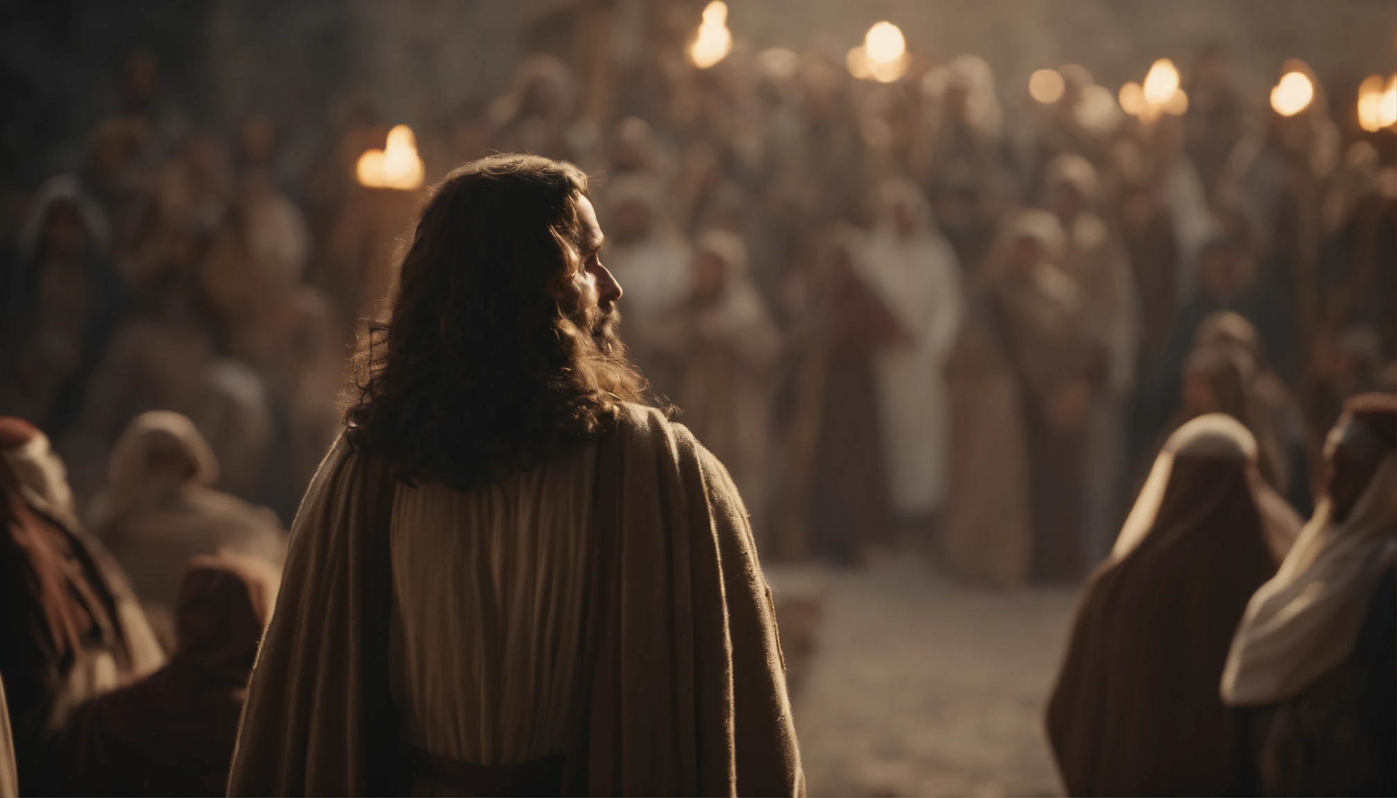 Jesus speaking to the crowd in the city of Bethlehem