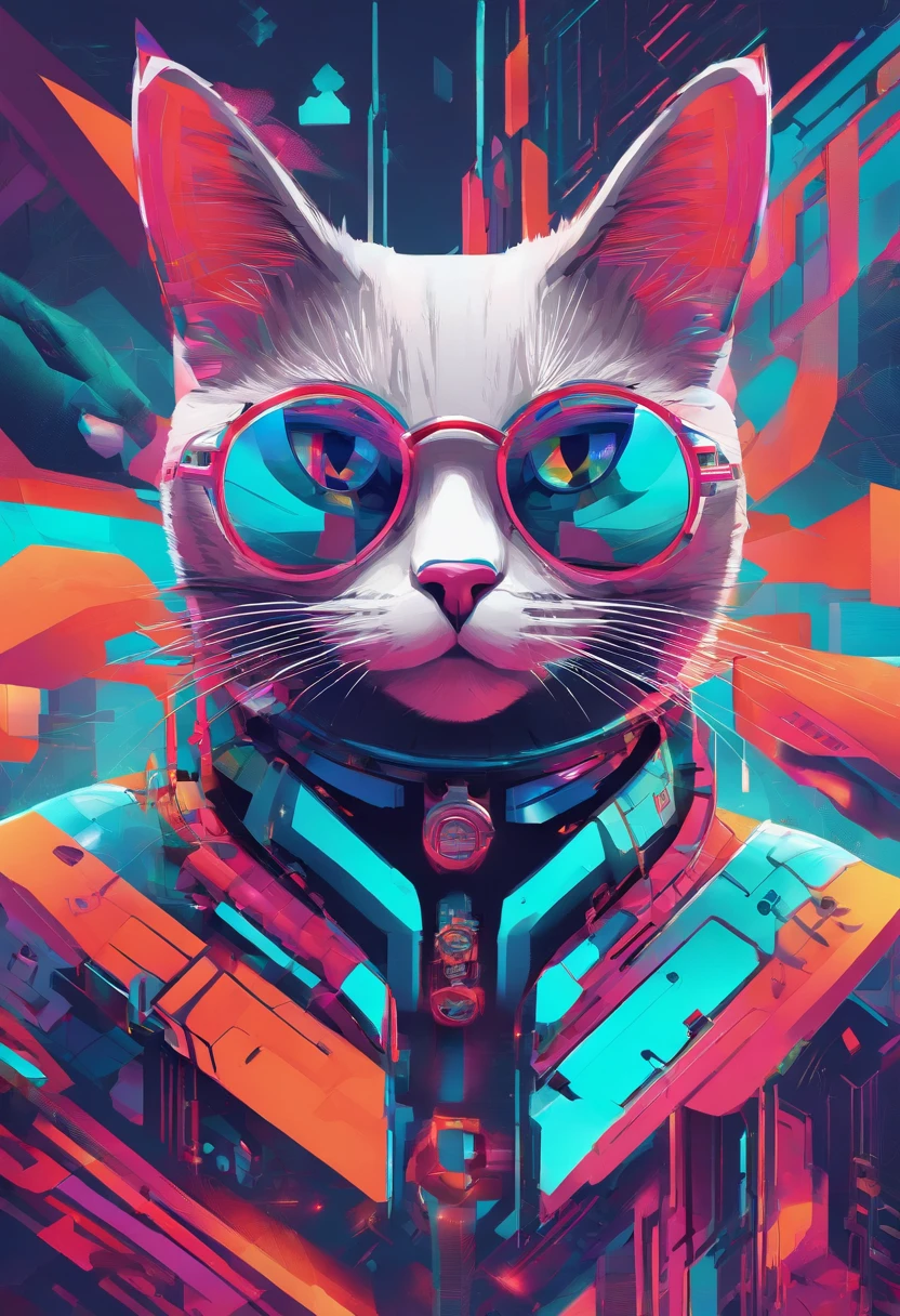 {{Un gato con sombrero y gafas de sol en un entorno oscuro}} se convierte en una obra de arte digital bonita. Este gato cyberpunk luce genial y elegante heckin en un renderizado 3D de alta calidad. The image should follow the trends in ArtStation High Definition to bring out all the details. The composition is a medium shot with sharp focus, And the lighting should create a captivating atmosphere.
