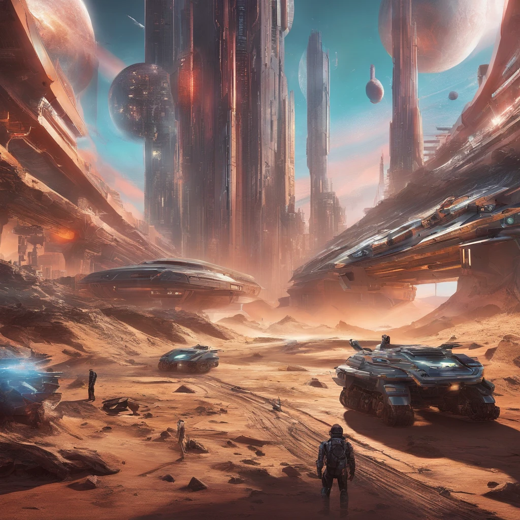 Futuristic sci-fi wasteland style city，Future wars are wasted，flame of war，karo，Wasteland，sci-fy