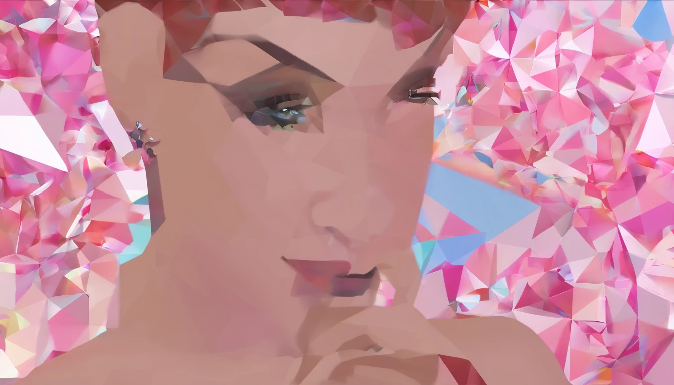 1girl in, Solo, Looking at Viewer, Short hair, Jewelry, PastelColors, earrings, Parted lips, Lips, flower petals, Eyelashes, The tattoo, makeup, watermarked, Piercing, ear piercings, Portrait, Digital Art