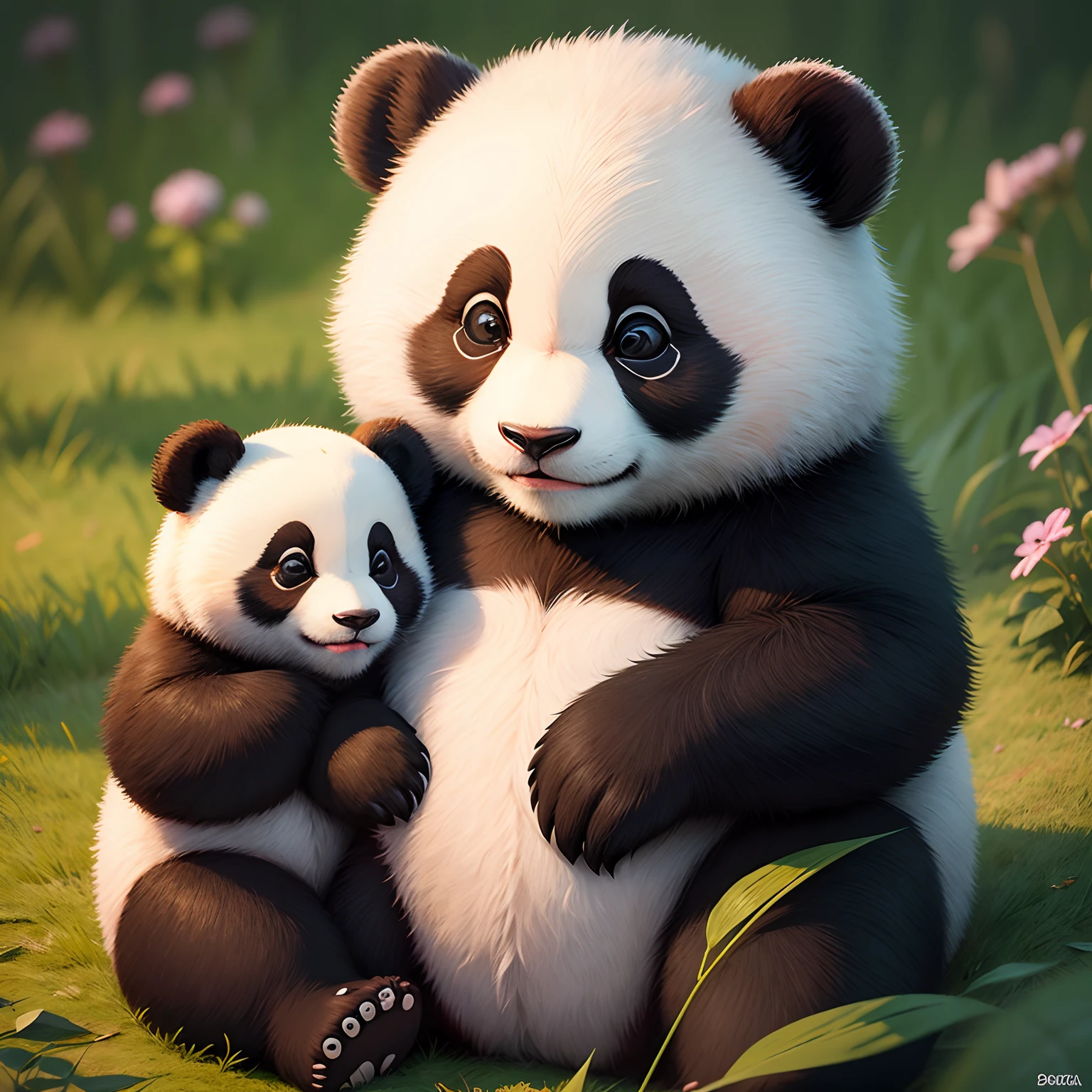 panda, fofo, desenho, fofo, Fofinho, panda, pequeno, muito fofo ,olha para o espectador