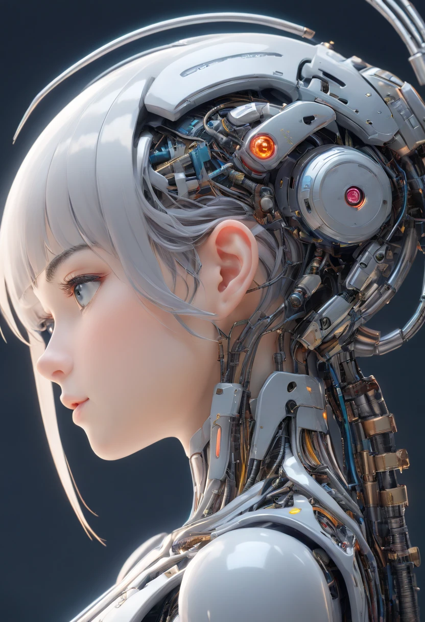 (((masterpiece))), (((best quality))), ((ultra-detailed)), (CG illustration), ((an extremely delicate and beautiful)),(from side),cinematic light, ((1 mechanical girl)), solo person, full bodyesbian,(Machine-made joints:1.2),((Mechanical limb)),(Blood vessel attached to tube),(Mechanically attached to the back),((The mechanical cervical vertebrae are attached to the neck)),(sitted),face expressionless,(Wires and cables around the neck:1.2),(wires and cables on head:1.2)(Character focus),sci-fy,Extremely fine,a color,Thinnest