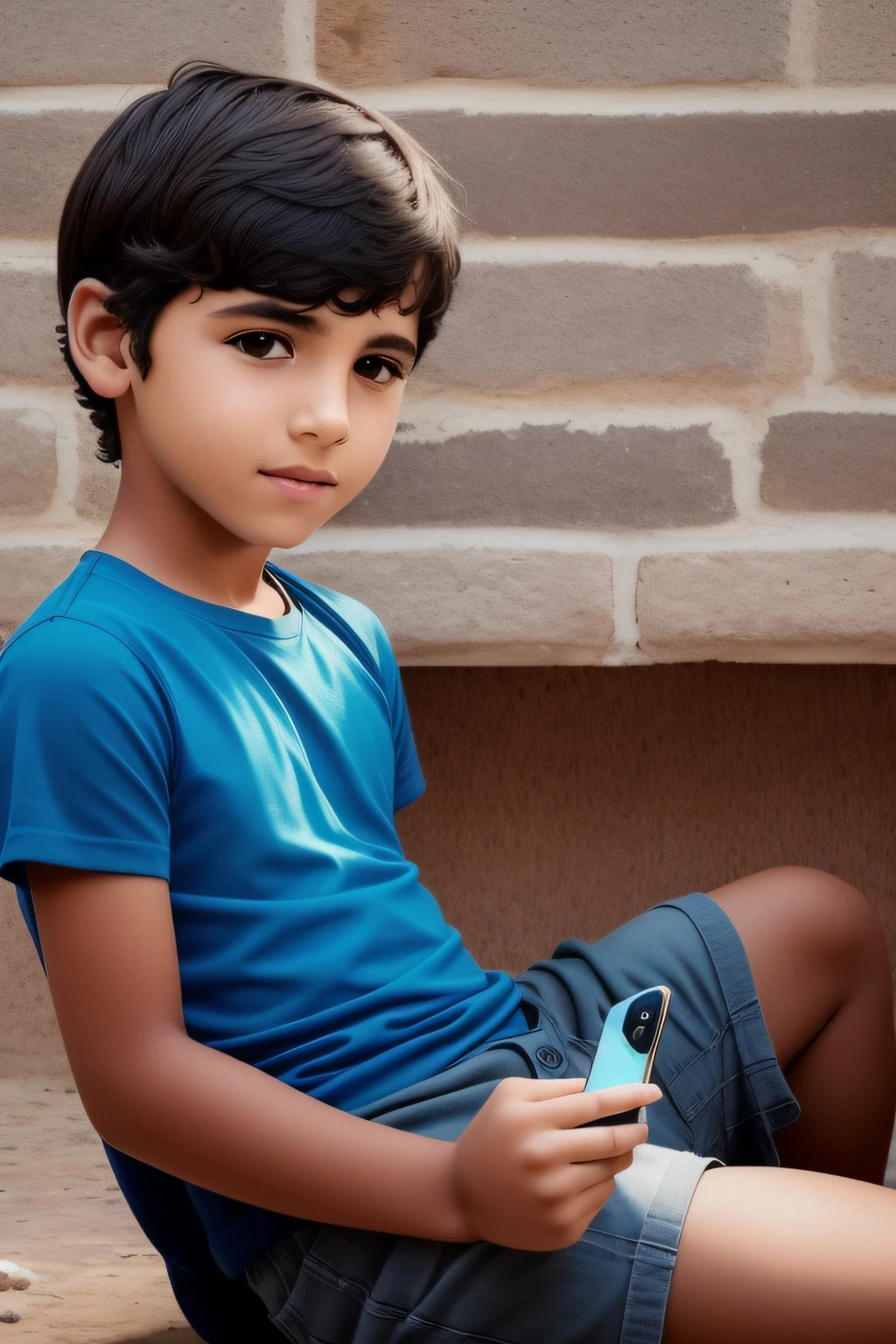 Boy sitting on the floor with a mobile phone, Riyahd Cassiem, um bonito, menino novo, olhando para o telefone dele, next gen, screensaver, Retrato no meio da foto, foto de retrato, lindo modelo jovem, menino com rosto neutro, jovem adolescente, um super-inteligente, foto de perfil, olhar inocente. ricas cores vivas