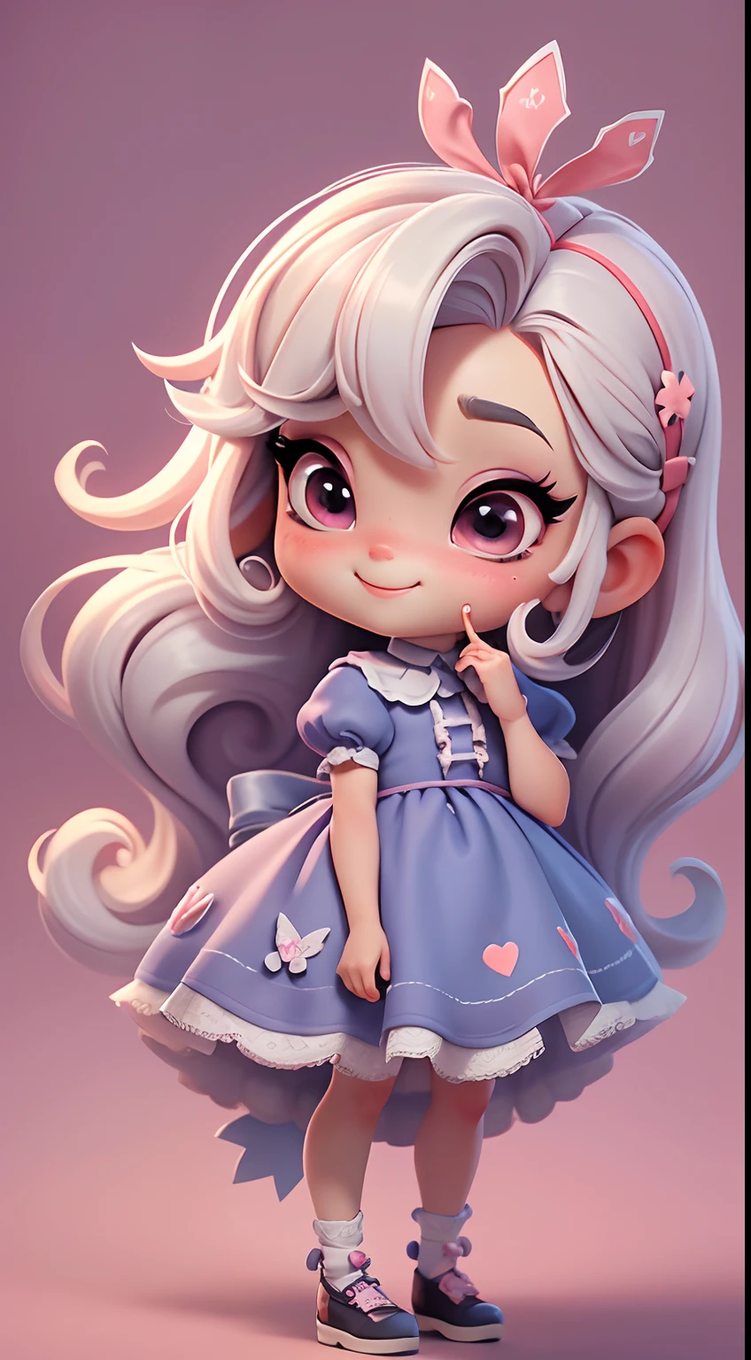 Create an 8K version of the character Loli Alice.

Boneca Chibi Alice: Deve ficar charmoso e bonito, Keep the iconic elements of the original character. Alice Chibi must have a round face with large dimensions, olhos claros, long eyelashes and rosy cheeks. Seu cabelo deve ser curto e tons claros de cor castanho claro ou claro.

vestido bonito: Vestir Alice chibi em um vestido bonito e elegante em tons de vermelho ou branco. O vestido pode ter babados, renda & Detalhes, A reference to the theme of Wonderland. Add loops or ribbons, Para dar um toque de delicadeza.

avental & arco: Adicione um avental branco sobre o vestido de Alice Chibi, It is tied at the waist with a thin bow. O avental pode ter pequenos detalhes, como bolsos ou bordados finos.

Meias e sapatos bonitos: Complete o look chibi de Alice com meias listradas azuis e brancas ou detalhes divertidos. standingn, Coloque sapatos de boneca bonitos, com gravatas ou fivelas.

Magic Accessories: Add charming accessories to Alice's chibi, like a bow in the hair or a tiara with Wonderland details. You can also get your hands on beautiful themed accessories.

Certifique-se de adicionar sombras, Texturas e detalhes nos cabelos, Alice Chibi's clothes and accessories, to make it even more charming and charming. Give him a smiling expression and a sweet smile on his face, Capturing the essence of the character in a subtle and charming way.