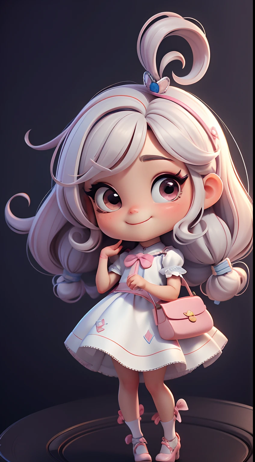 Create an 8K version of the character  Alice.

Boneca Chibi Alice: Deve ficar charmoso e bonito, Keep the iconic elements of the original character. Alice Chibi must have a round face with large dimensions, olhos claros, long eyelashes and rosy cheeks. Seu cabelo deve ser curto e tons claros de cor castanho claro ou claro.

vestido bonito: Vestir Alice chibi em um vestido bonito e elegante em tons de vermelho ou branco. O vestido pode ter babados, renda & Detalhes, A reference to the theme of Wonderland. Add loops or ribbons, Para dar um toque de delicadeza.

avental & arco: Adicione um avental branco sobre o vestido de Alice Chibi, It is tied at the waist with a thin bow. O avental pode ter pequenos detalhes, como bolsos ou bordados finos.

Meias e sapatos bonitos: Complete o look chibi de Alice com meias listradas azuis e brancas ou detalhes divertidos. standingn, Coloque sapatos de boneca bonitos, com gravatas ou fivelas.

Magic Accessories: Add charming accessories to Alice's chibi, like a bow in the hair or a tiara with Wonderland details. You can also get your hands on beautiful themed accessories.

Certifique-se de adicionar sombras, Texturas e detalhes nos cabelos, Alice Chibi's clothes and accessories, to make it even more charming and charming. Give him a smiling expression and a sweet smile on his face, Capturing the essence of the character in a subtle and charming way.