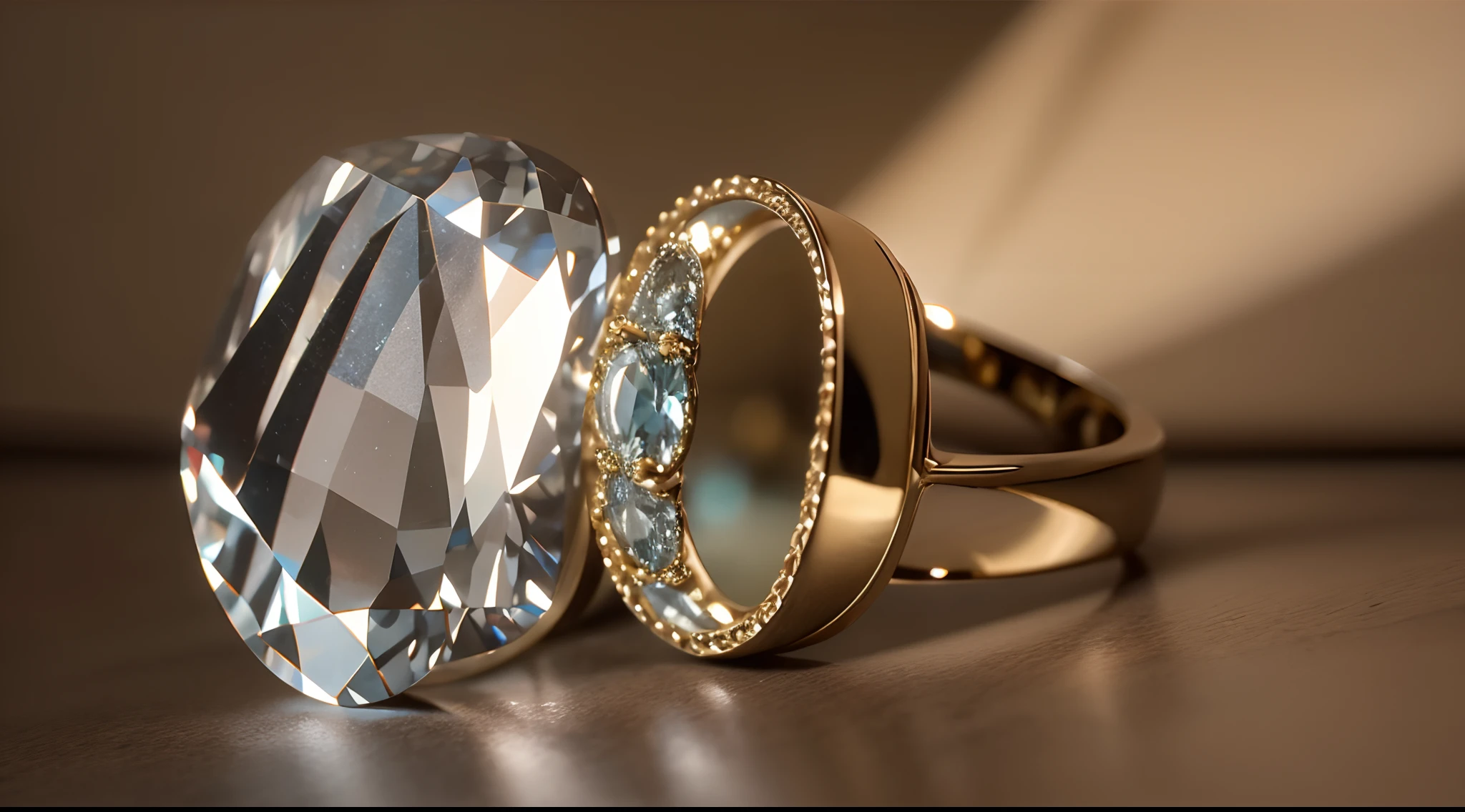 Diamond and gemstone rings from the book，Aurora chase，Extreme light and shadow，Extremely strong reflected light，Extreme ambient light，Extreme shadows，globalillumination，rendering by octane，Ultra photo realsisim，Hyper-realistic，soft sun light，（Extremely intricate detailing:1.1）（Incomparably noble shape:1.1）artwork of a，Priceless