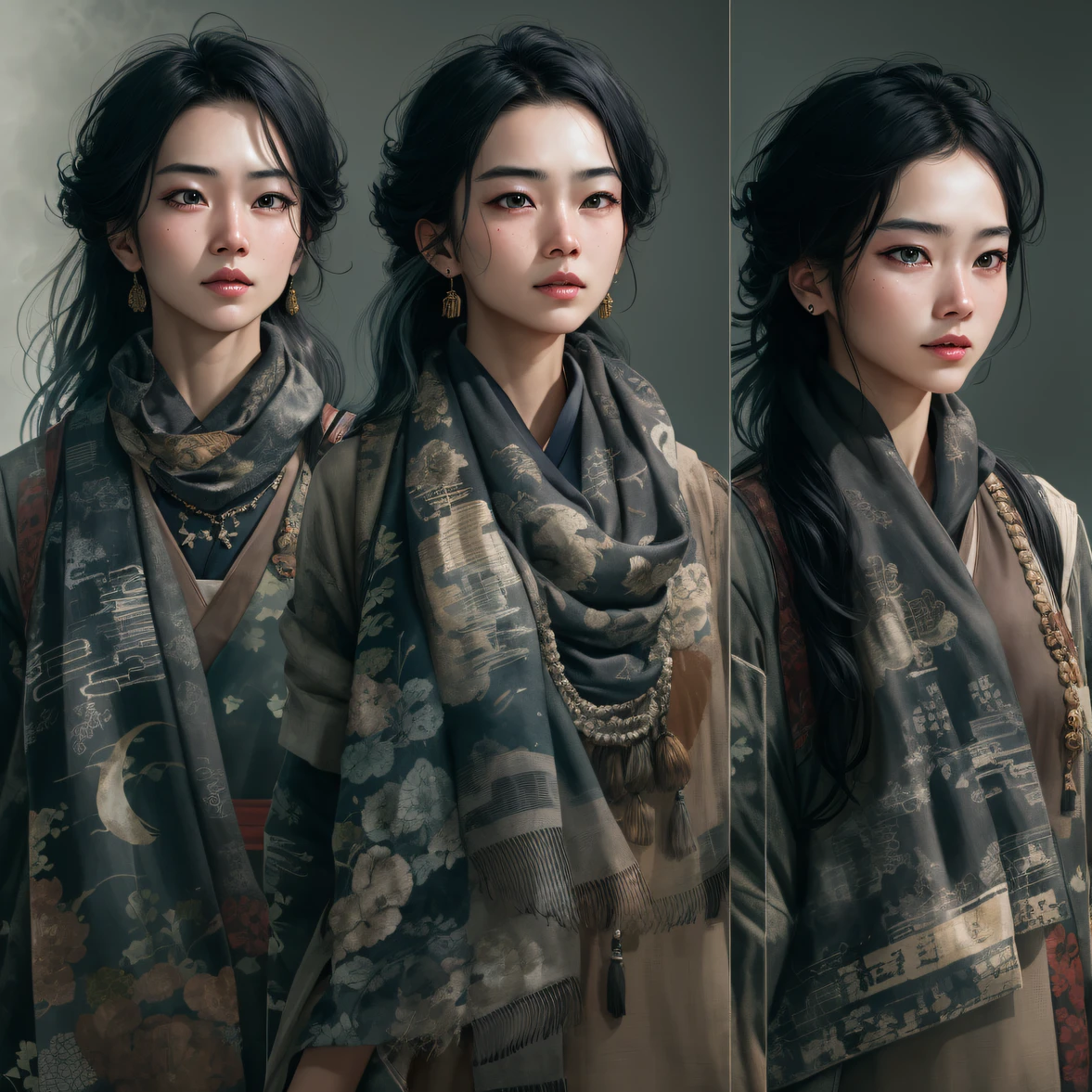 Side 32K,exteriors,Roof,People are small(tmasterpiece,k hd,hyper HD,32K)Long flowing glossy black hair,Tang dynasty complex,zydink, a color,mid afternoon(canyons), (Linen batik scarf), Combat posture, looking at the ground, Linen bandana, Chinese python pattern long-sleeved garment, Morning(Abstract gouache splash:1.2), Dark clouds lightning background,sprinkling(realisticlying:1.4),Black color hair,The dust is blowing,Background fog, A high resolution, the detail, RAW photogr, Sharp Re, Nikon D850 Film Stock Photo by Jefferies Lee 4 Kodak Portra 400 Camera F1.6 shots, Rich colors, ultra-realistic vivid textures, Dramatic lighting, Unreal Engine Art Station Trend, cinestir 800,Flowing and shiny black hair,(((National style building)))Full-body side