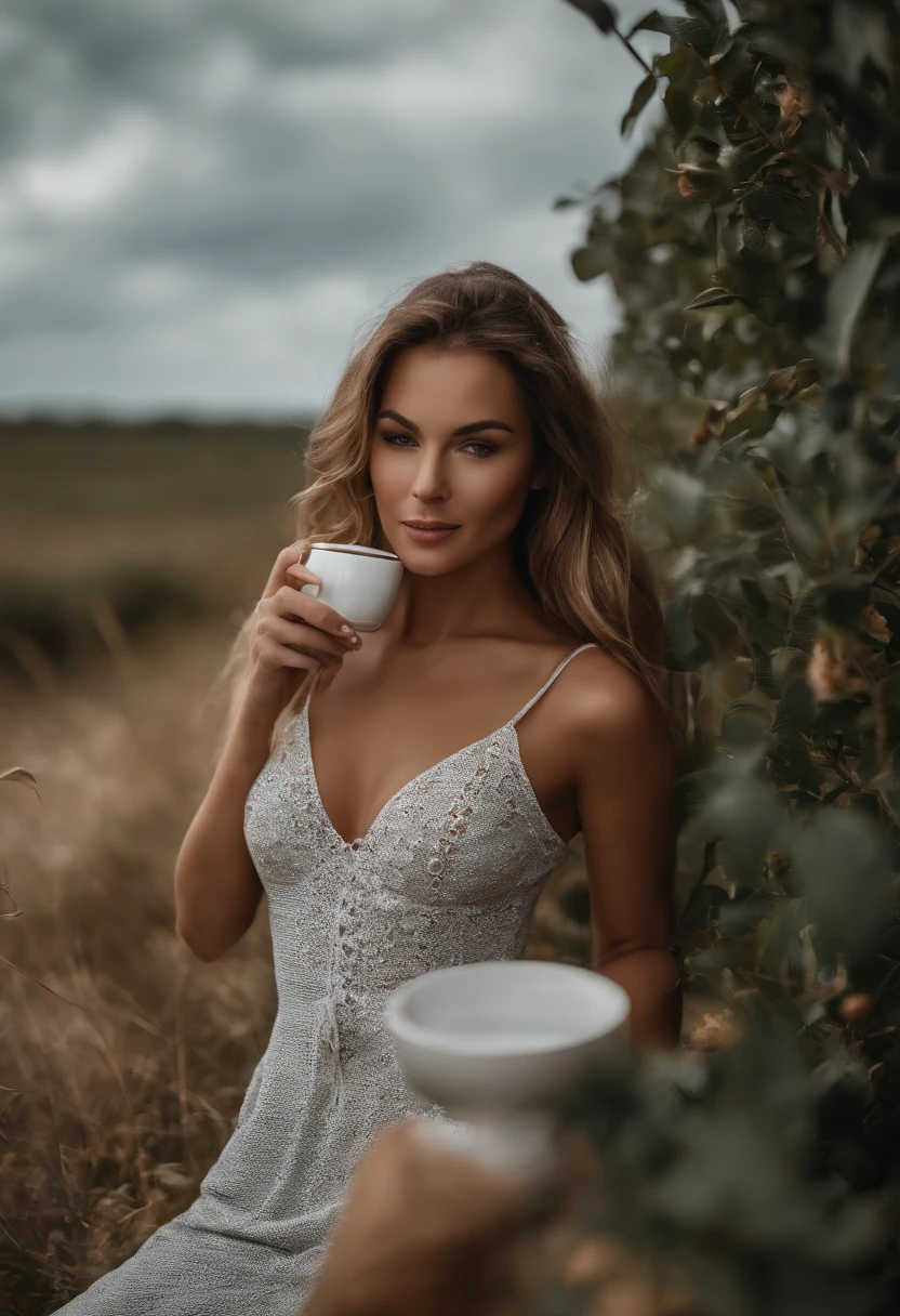 Professional full body photo, (Foto 4K:1.1) bis (Jeremy Lipking:0.3), (Dittmann Anna:0.3), (jiner:0.3), (Scharfer Fokus:1.3), Hohe Detailgenauigkeit, He is holding a cup of coffee in his smiling hand, blondes Haar, Pose des Instagram-Models, sicher, fit girl, skinny girl, small boobs:1.2, Perfekte Anatomie, Perfekte Symmetrie:1.2, Realistisch, Realistisches Gesicht:1.2, Perfektes Gesicht, Inhalt, sicher, sehr detailliert, und Drama, Beleuchtung filmisch, Lichtszene, Weiches Licht