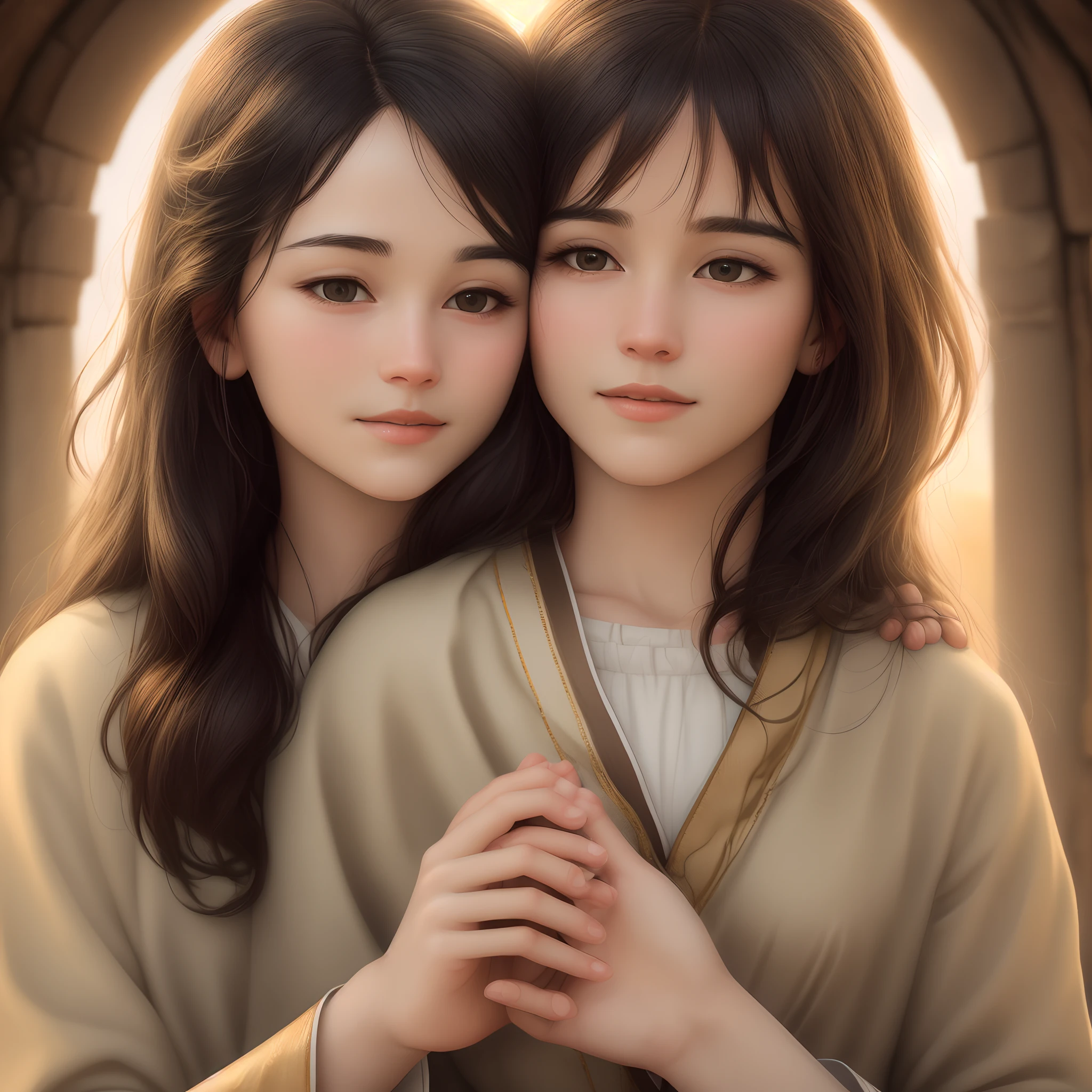 please create high-definition images of Jesus Christ that convey a sense of serenity and compassion in the image of jus should be portrayed in a respectful and reverent manner traditional to biblical times he can be in a tranquil natural setting with soft golden light that highlights his face and figure his gaze should convey wisdom love while his hands can be open in a gesture of welcome the image should be detailed and realistic with attention to small details with textures of the clothes, facial straits, or main focus should be the facial expression of Jesus and the atmosphere should be spiritual calm with the scene it evokes
