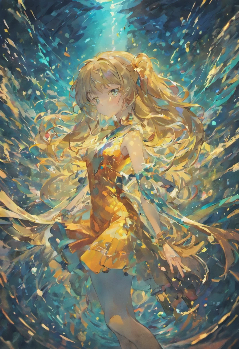A girl in a yellow dress is standing in the water - SeaArt AI