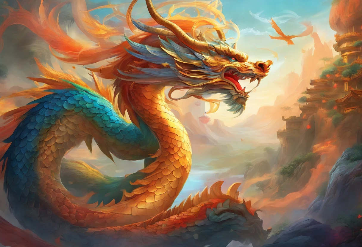 Complete Chinese ancient painting dragon tail