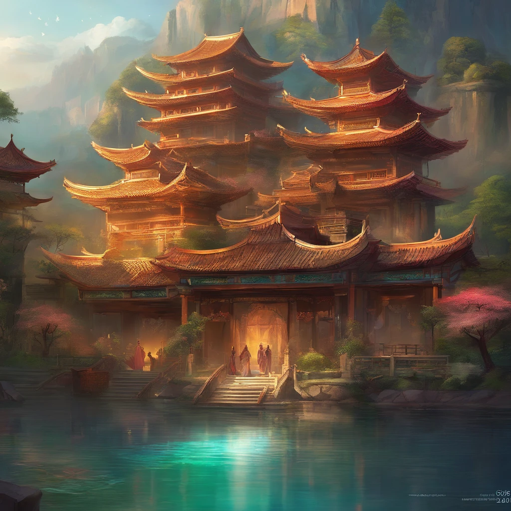 mythological creatures，fenghuang，Traditional Chinese elements，Ancient murals，Illustrative myths，Fuyao Legend，Dappled light，Hazy haze，mystical aura，tmasterpiece，k hd，Rich in color，Detailed details，Seven colors