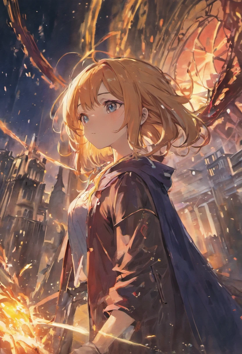 Melhor qualidade, 8k, poster, capa de light novel, manga, 1 garota, vampire slayer.