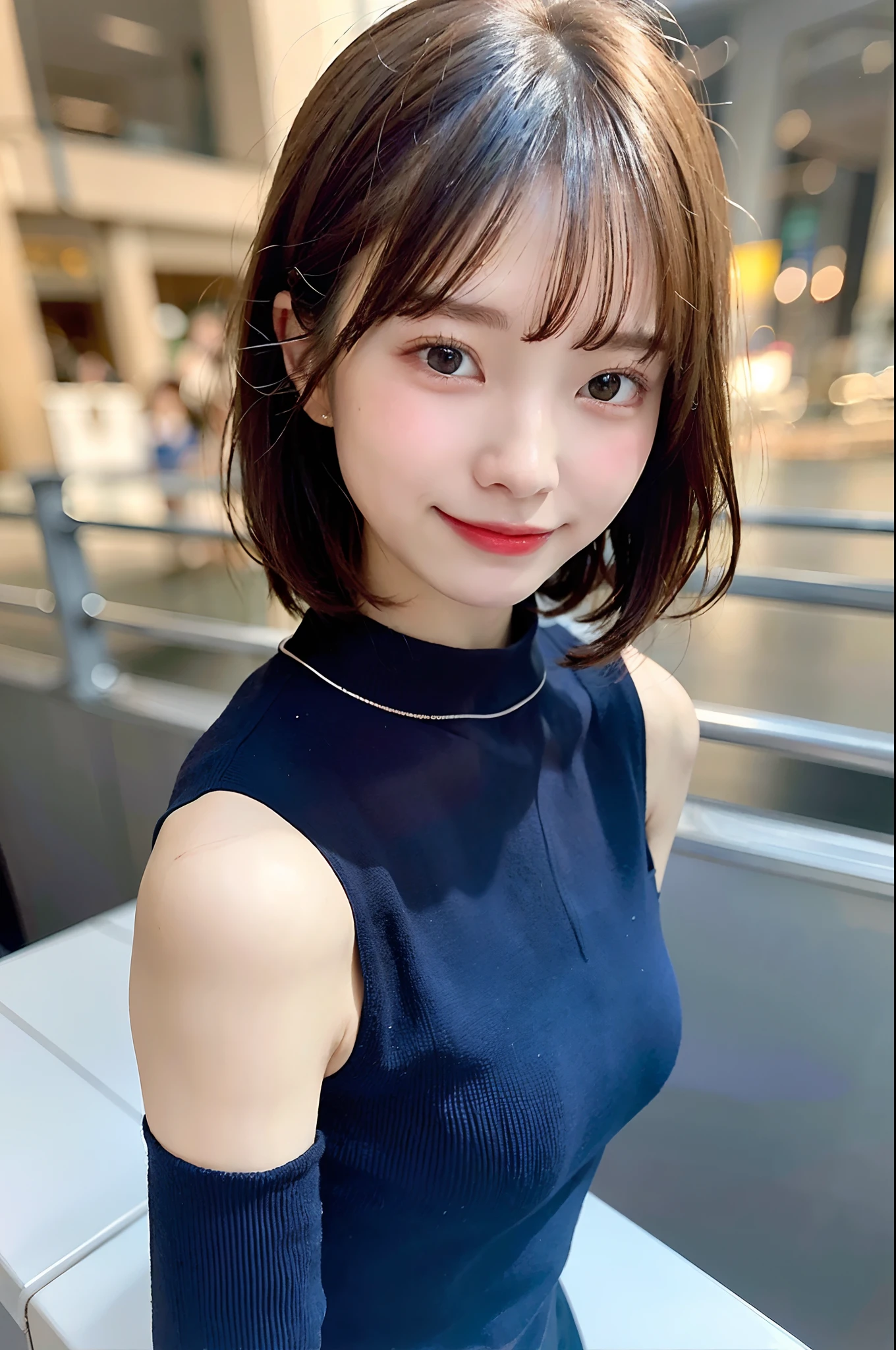 (top-quality、8K、32K、masuter piece、nffsw:1.2)、profile、(slim figure:1.2)、(s lips) 、age19、(Bery short hair:1.3)、polo shirts、kawaii pose、二重まぶた、shinny skin、Realistic rays、mare、beauitful face、(A smile:1.3)、crouching down、(From above:1.2)、(a closeup:1.4)、blurry backround、(Front Focus)、(Dark: 1.6)、Fantasy Art、photoRealstic、Professional Lighting、extra detailed face、Award-winning、deep-shadows