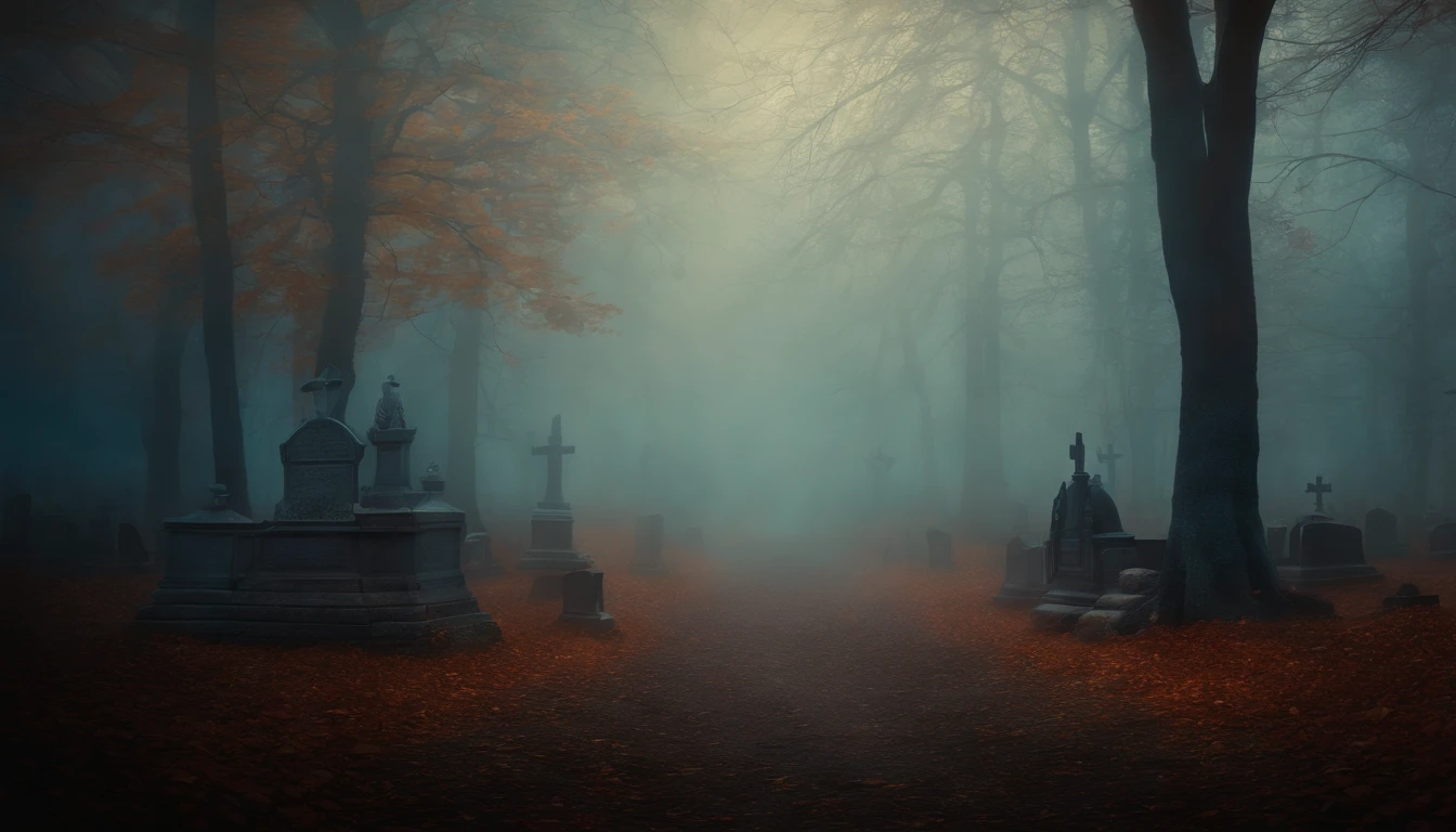 Wall Art Paint, dark gothic Halloween style Vintage. Dark Fog Forest Design with Graves of the Dead.