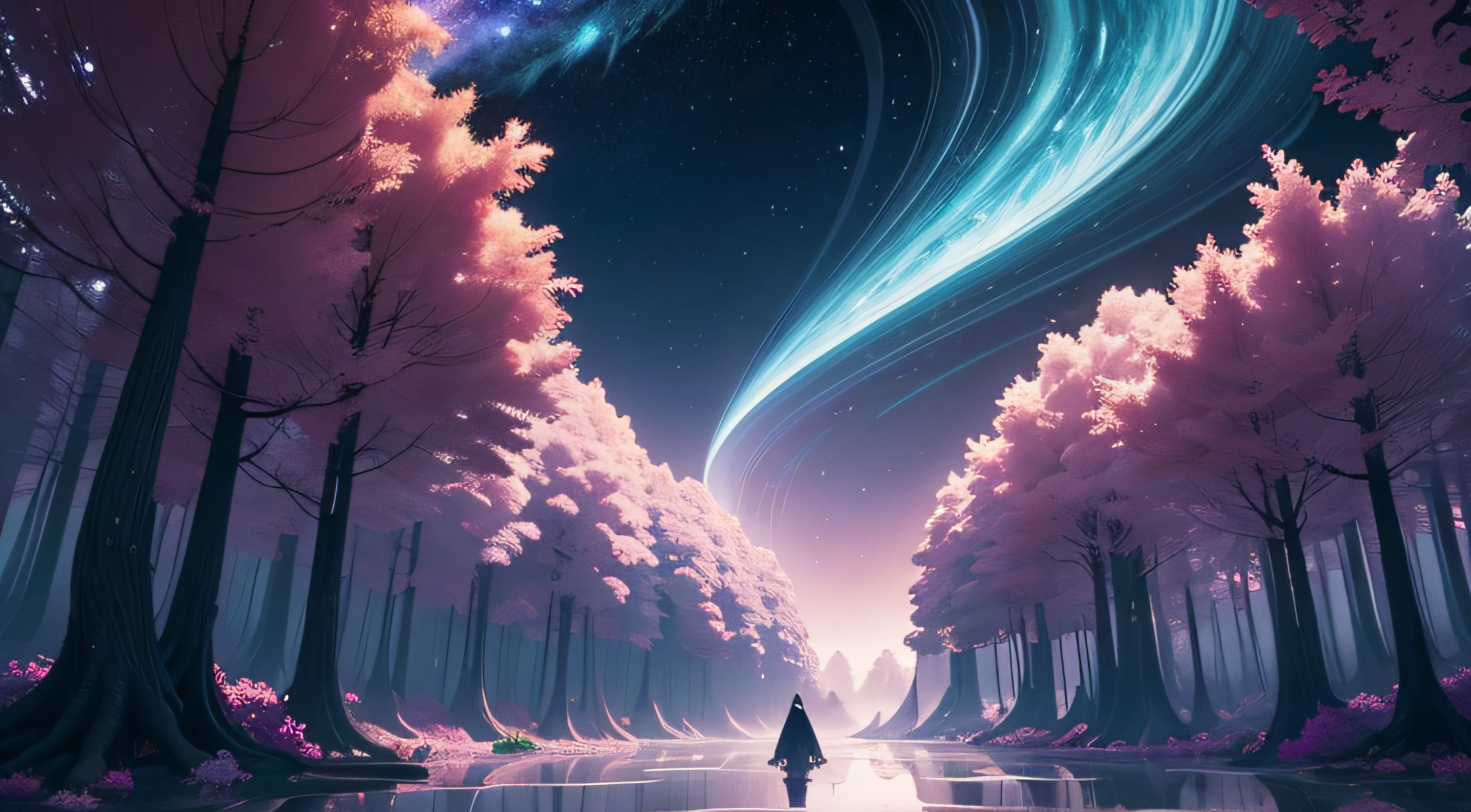 :paintbrush: Image created by **(masterpiece), (best quality), (ultra-detailed), A whimsical, surreal dreamscape where digital and organic worlds collide. Imagine an expansive, open meadow under a sky transitioning from dusk to night, with half-pixelated clouds and twinkling, low-poly stars. Sprites of classic 8-bit characters frolic with ethereal, translucent creatures inspired by folklore and mythology, such as faeries and spirits. In this collision of worlds, the flora is a blend of lush, hyperrealistic plants and low-resolution, voxel-based trees and flowers, creating a mesmerizing contrast. A prominent, majestic willow tree at the center acts as a nexus, its leaves a cascade of sparkling LED lights, its trunk a sleek, polished monolith of obsidian. In the style of Yoko Honda meets Roger Dean, blend the vibrant, geometric retro-futurism with the flowing, organic fantasy. Think of a juxtaposition of sharp, digital angles with smooth, natural curves, illuminated by a radiant, neon palette against the velvet, indigo night sky. For a tangible sense of depth and reality, render using Unreal Engine 5, employing its advanced lighting and atmospheric effects to make the scene pulsate with life and energy. This visual symphony is captured from a slightly tilted, Dutch angle, providing a sense of imbalance and otherworldliness, with the horizon line skewed, making the viewer feel as though they've entered a space where the ordinary rules don't apply**