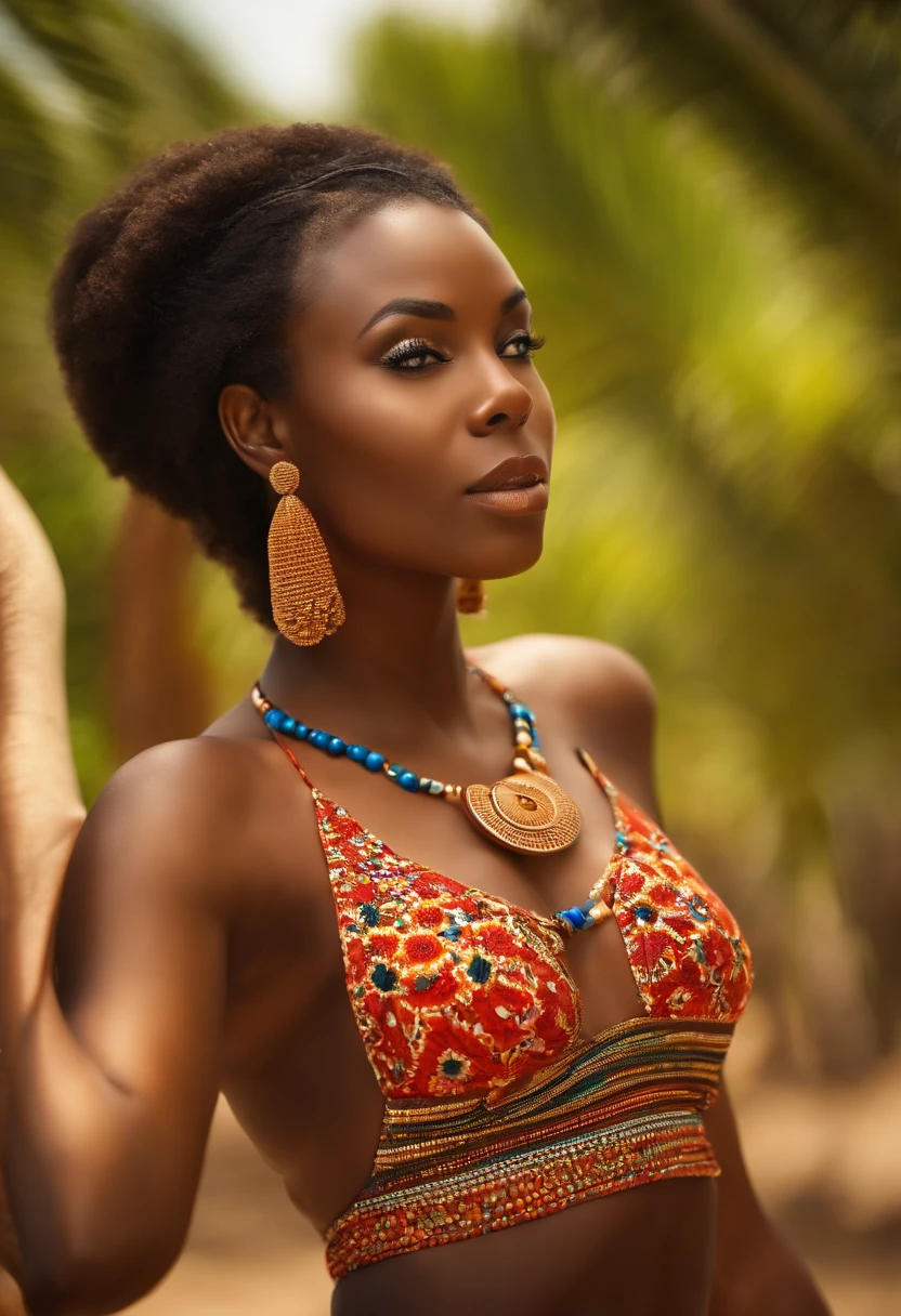 Sexy African Beauties, bikini, plage, Photos du corps entier, Ultra-realistic photos, brillant, high saturation, soleil, profondeur de champ