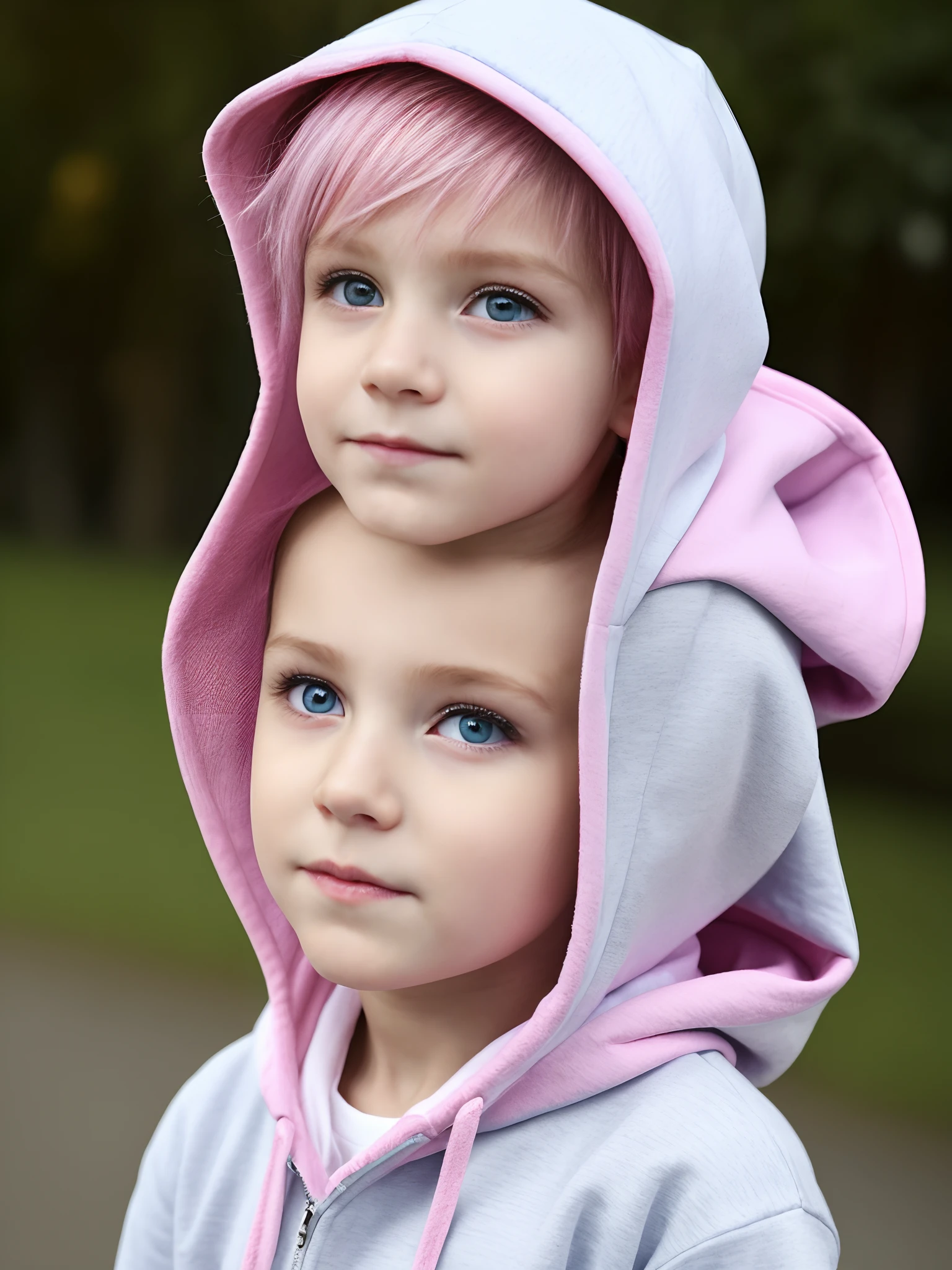 male A pink-haired Light blue eyes pink hoodie