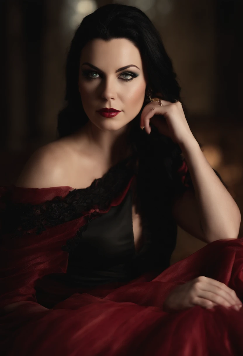 best quality, fotorrealista (High Definition Skin: 1.2), 8k UHD, DSLR, soft lighting, alta qualidade, Volumetric lighting, candid, fotografia, high resolution, 4k, 8k, Bokeh, Amy Lee from Evanescence Band Naked Video , No Clothes,In Bring me to Life Videoclip