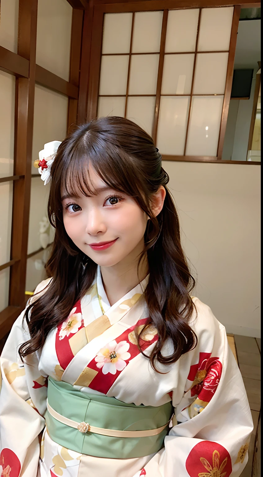 top-quality、facefocus、(depth of fields)、超A high resolution、(Photorealsitic:1.4)、Raw photography、traditional Japanese room、alcove、sscroll
(portlate:1.4)
1日本人の女の子, 独奏, kawaii, A smile, (Brown-eyed), Natural face, (Midi Hair),hair adornments
(Kimono:1.5)