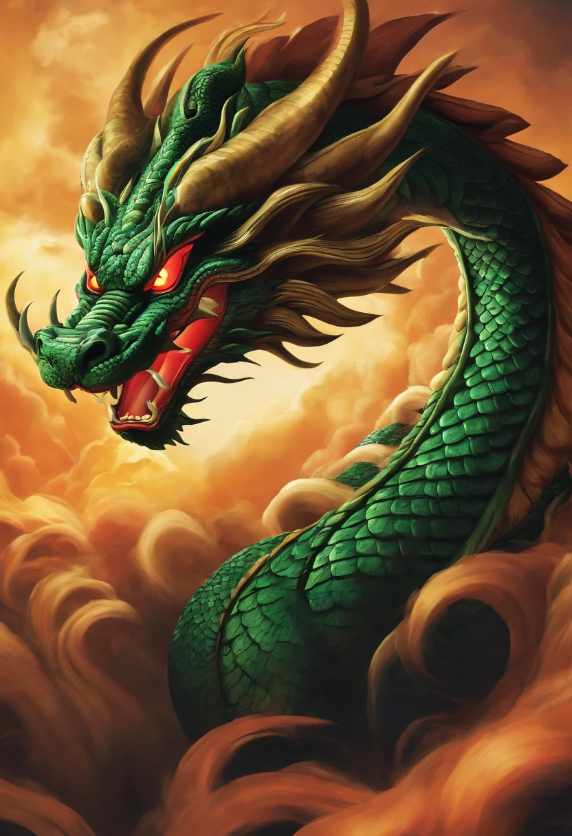 1 dragon, Traditional Japanese tattoo design, realistic tattoo art of green eastern dragon with brown horns, (((yellow eyes))) with thunder effect ,he is with open mouth looking very fierce and angry, the background is Japanese cloud tattoo, (Unity 16K Wallpaper, masterpiece, Best Quality, high quality, Ultra-detailed, extremely details), 1 dragon, Traditional Japanese tattoo design, realistic tattoo art of green eastern dragon with brown horns, (((yellow eyes))) with thunder effect ,he is with open mouth looking very fierce and angry, the background is Japanese cloud tattoo,