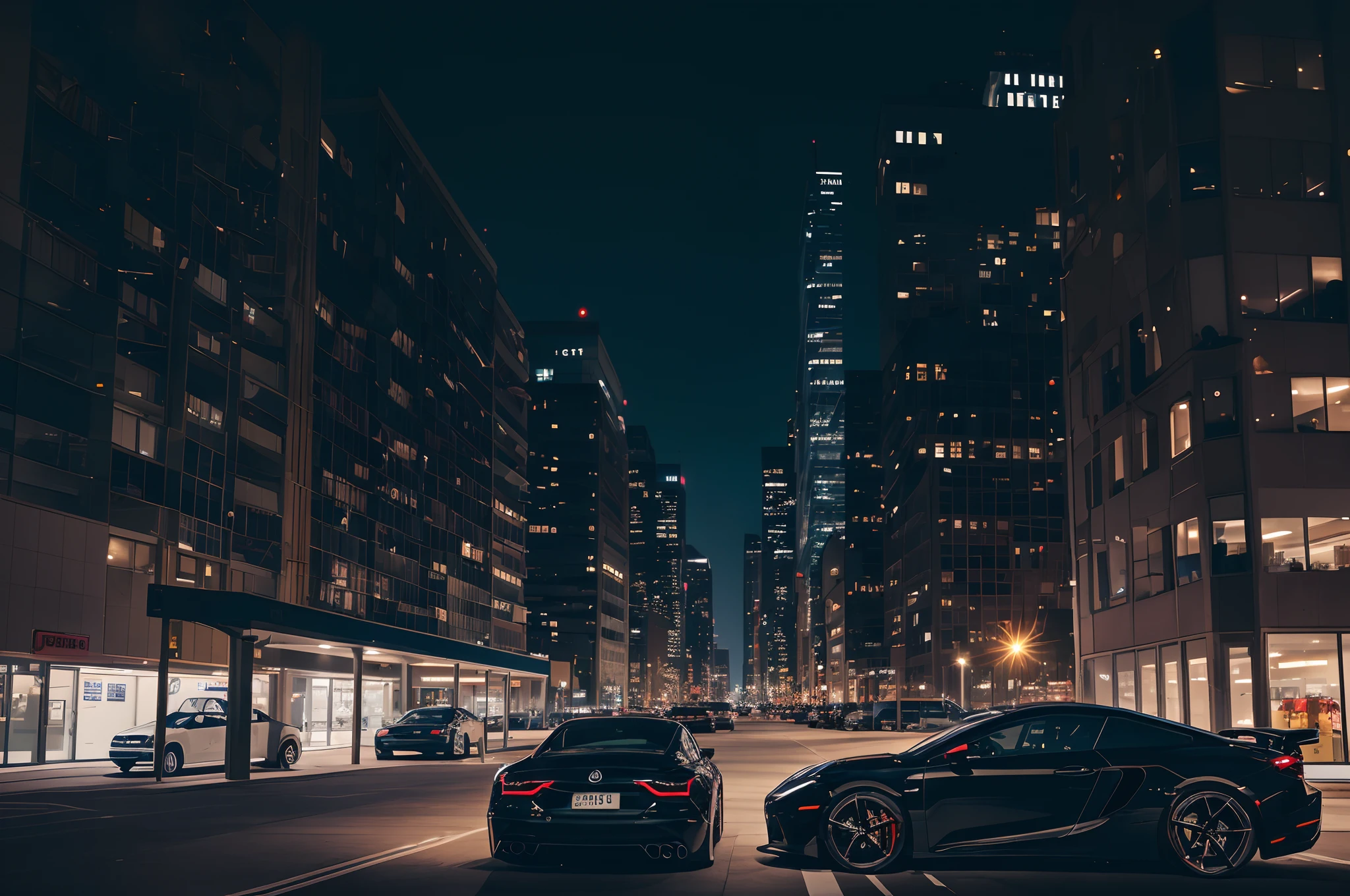 beste-Qualit,Black Tinted Car,Black R16 Wheels,parking,building,stall,aesthetics,the night