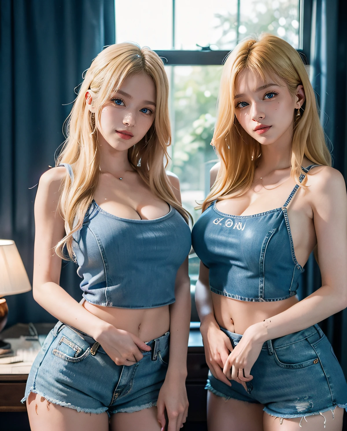 (highest quality、16K high resolution、Super detailed、masterpiece、Live shooting、realistic:1.4、hyper realism:1.4、sharp focus、very delicate and beautiful、 sexy, standing, topless, blue thong, cowboy hat, open denim vest, cute butt、(show your breasts:1.3)、(super beautiful)、(beautiful face:1.5)、(detailed face)、(thin and beautiful eyes)、Perfect round eyes、lip details、(lipstick:1.1)、(eyeliner:1.2)、(mascara)、(eye shadow)、sex appeal、light orange hair、full body shot、At NSFW