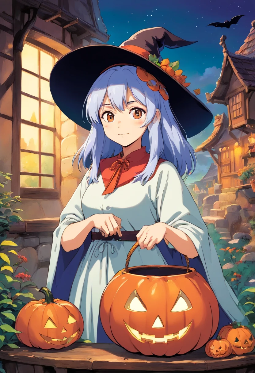 High quality design vector style image, Estilo de estampado de camiseta, graphic art white background of a witch Halloween style, Colores brillantes y realistas, Bruja de estilo antiguo con un sombrero puntiagudo, nariz con una verruga y un gato negro a su lado, Fantastic Halloween style setting