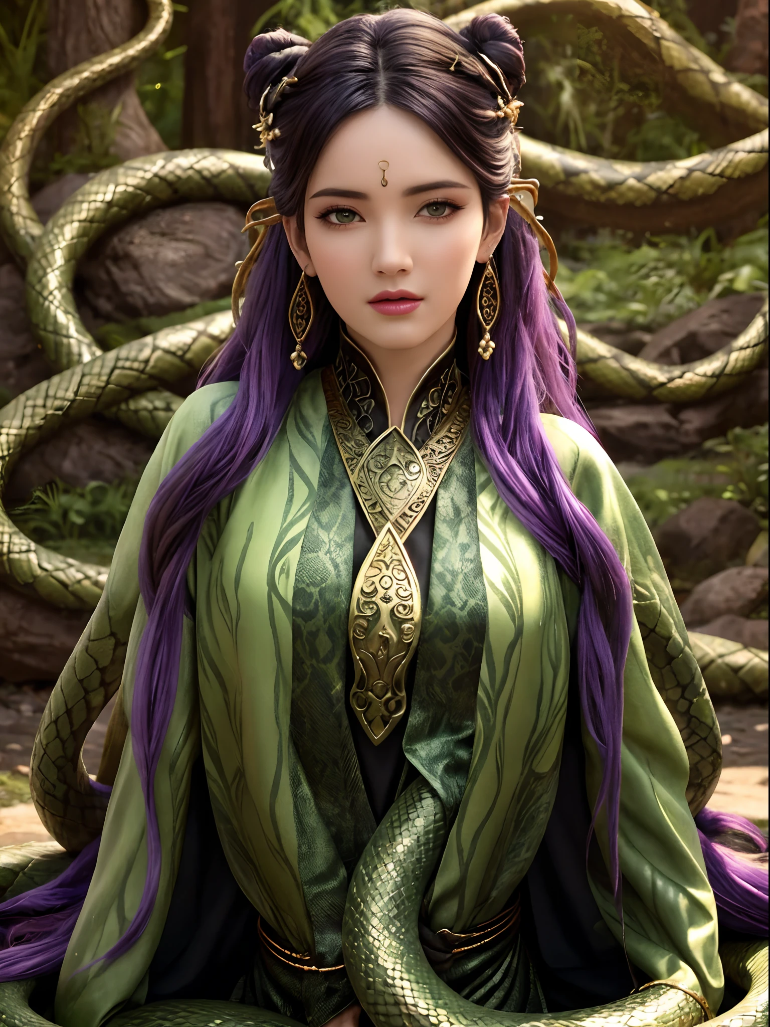 (best quality,4k,8k,highres,masterpiece:1.2),ultra-detailed,(realistic,photorealistic,photo-realistic:1.37),snake woman hybrid,beautiful detailed eyes,beautiful detailed lips,extremely detailed eyes and face,long eyelashes,scales covering the body,slithering movement,serpentine lower body,elegant and graceful posture,mesmerizing gaze,curved fangs,exotic and mesmerizing beauty,dark and mysterious aura,mythical creature,creature of legends,ethereal and otherworldly,iridescent scales,cold-blooded charm,shimmering patterns,alluring skin texture,enchanted forest background,serpent-like hair,seamless integration of woman and snake,secrets of the serpent world,elusive and enigmatic,serpent's hypnotic dance,charmingly dangerous,duality of femininity and serpentine power,wisdom and temptation,beautifully venomous,exotic flora and fauna intertwined,undulating motion,dynamic composition,artistically surreal,unleashing hidden powers,transformation and metamorphosis,unconventional beauty,unique and captivating,meticulously crafted masterpiece,awe-inspiring presence,vivid colors,soft and diffused lighting,impeccable attention to detail,hot reptile humanoid woman, snake woman, queen of snakes, cgi cutscene, lamia, snake human hybrid, with scaly-looking armor, as atlantean reptilian warriors, liliana vess, serpentine pose, fuchsia skin beneath the armor,