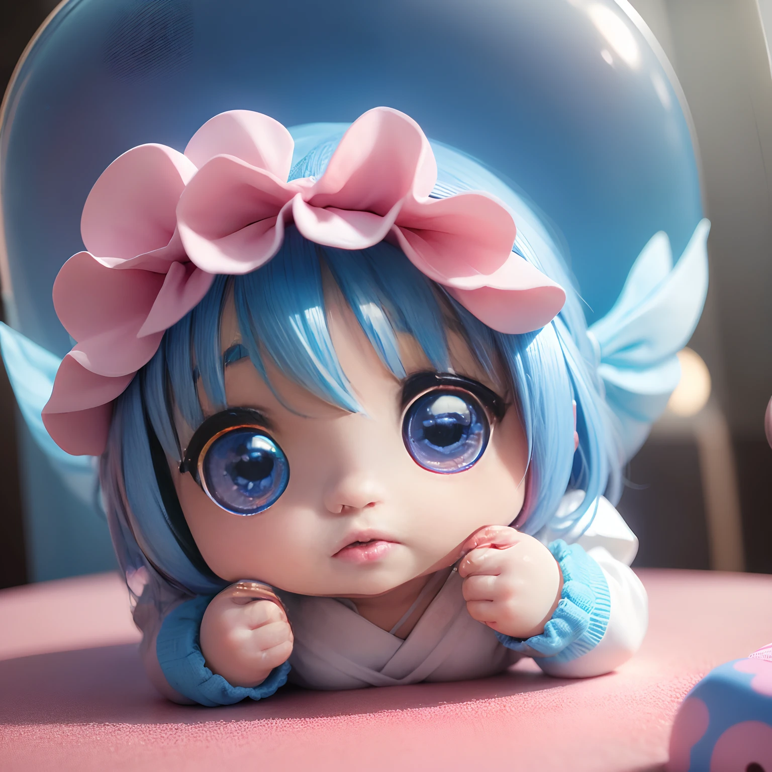Cute Baby Chibi Anime,Aqua blue roses,The best smile, Rose Museum in Kazanlak