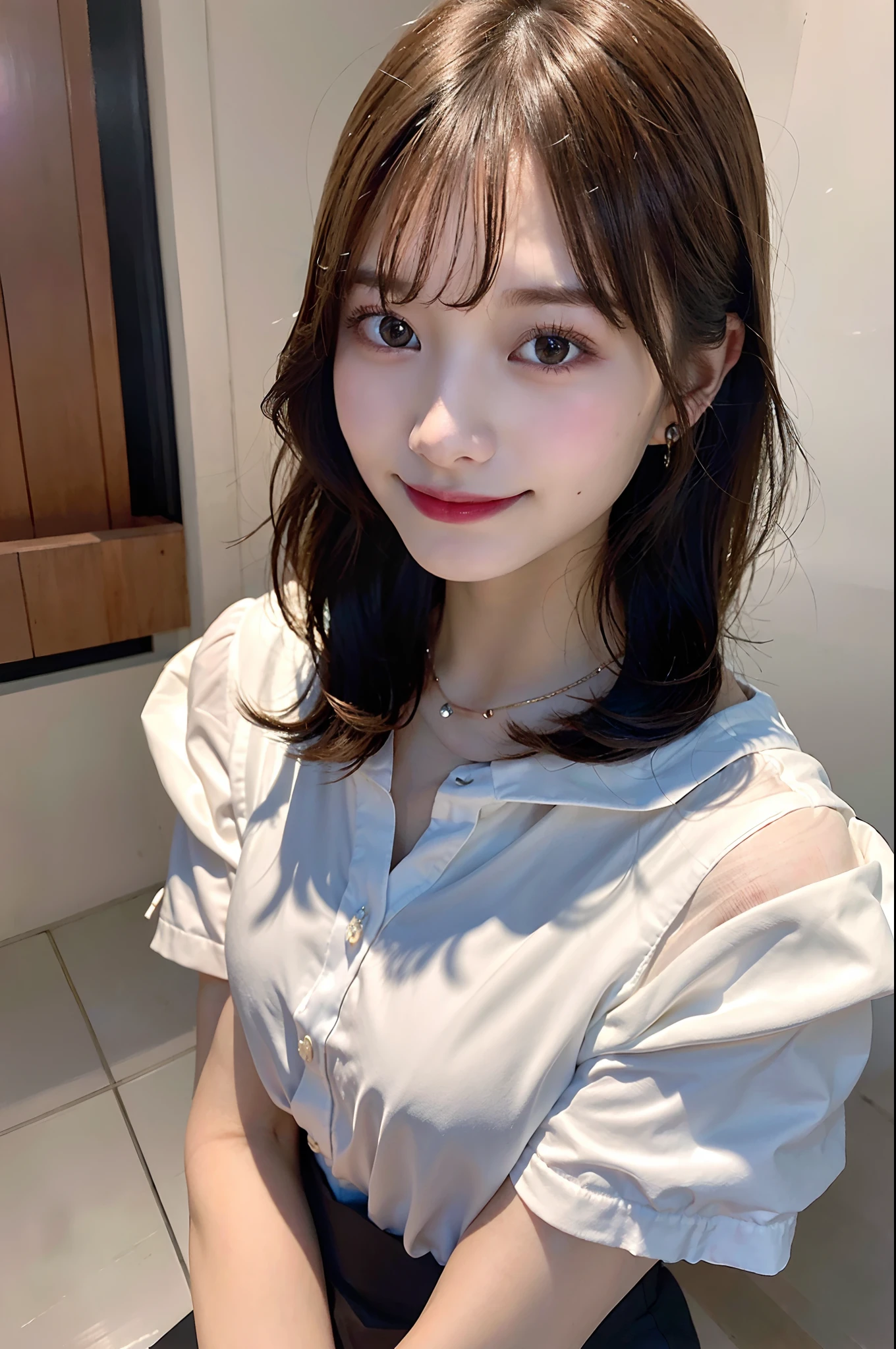 (Ultra Realistic), (Illustration), (High Resolution), (8K), (Very Detailed), (Best Illustration), (Beautiful Detailed Eyes), (Best Quality), (Ultra Detailed), (Masterpiece), (Wallpaper), (Detailed Face), Night, Upper Body Up,Armpits, Smile,Plump,Solo,Simple White T-Shirt Girl, Sweaty, Japan Person, Big, (Camel Toe)