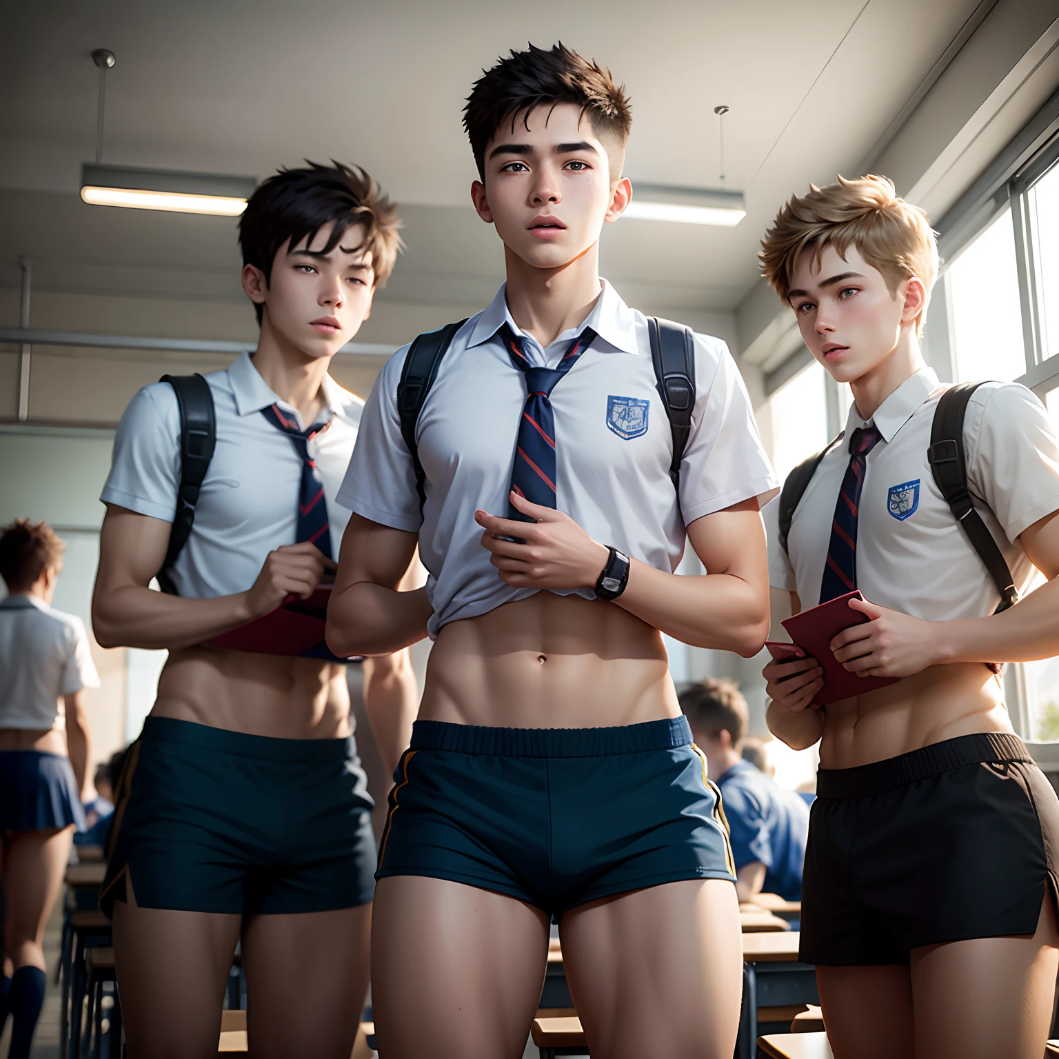 School Classroom,A group of male high school students,Abs,Comic realism re