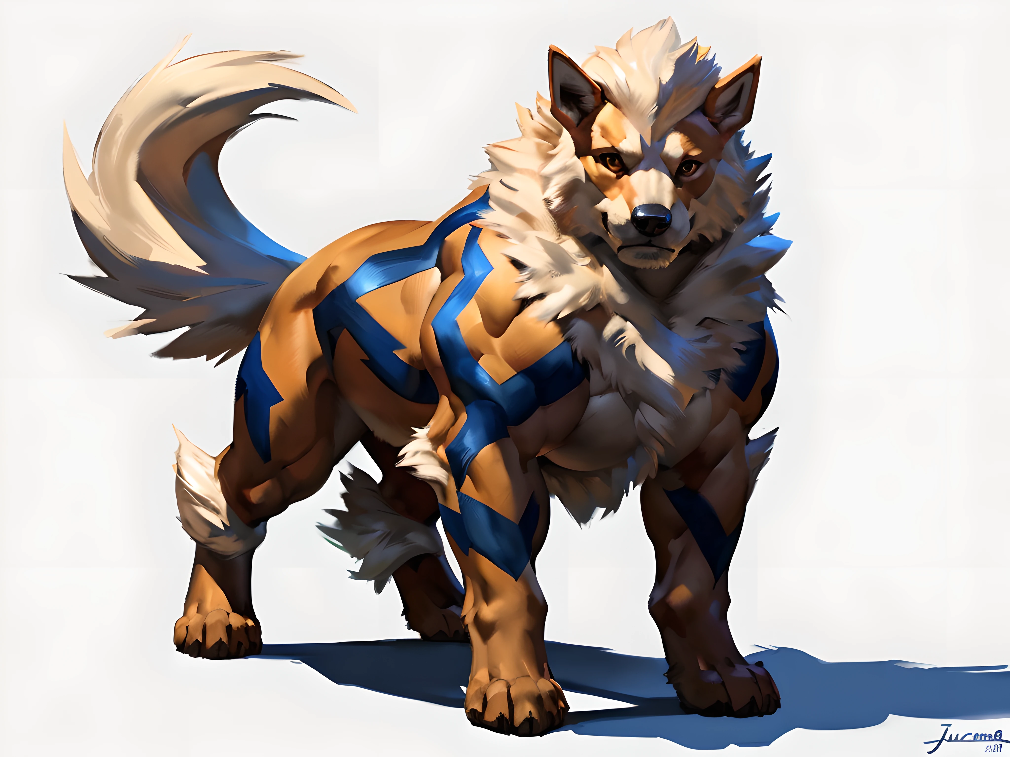 muscular feral Arcanine, posing for camera. 4k, high resolution, best quality, perfect colors, perfect shadows, perfect lighting, posted on e621, arcanine, furry body, (feral:1.5), (quadruped body:1.5), male, adult, (solo:1.2), very masculine, (very muscular, large muscles, impressive pectorals, buff:1.2), (pectorals, large pecs, strong chest, abs:1.3), (photorealistic fur, detailed fur, epic, masterpiece:1.2), (white background, no background, featureless background:1.4), sexy shadows, (by Kusunagi, by Traver009, by Taran Fiddler, by Juiceps), (detailed eyes:1.2), shiny fur, large muscles, tail, shiny muscles, serious, looking at viewer, (directly facing the camera:1.2), proud, (raised head, face towards camera:1.2), (full body:1.25), (black stomach, black chest:1.2)