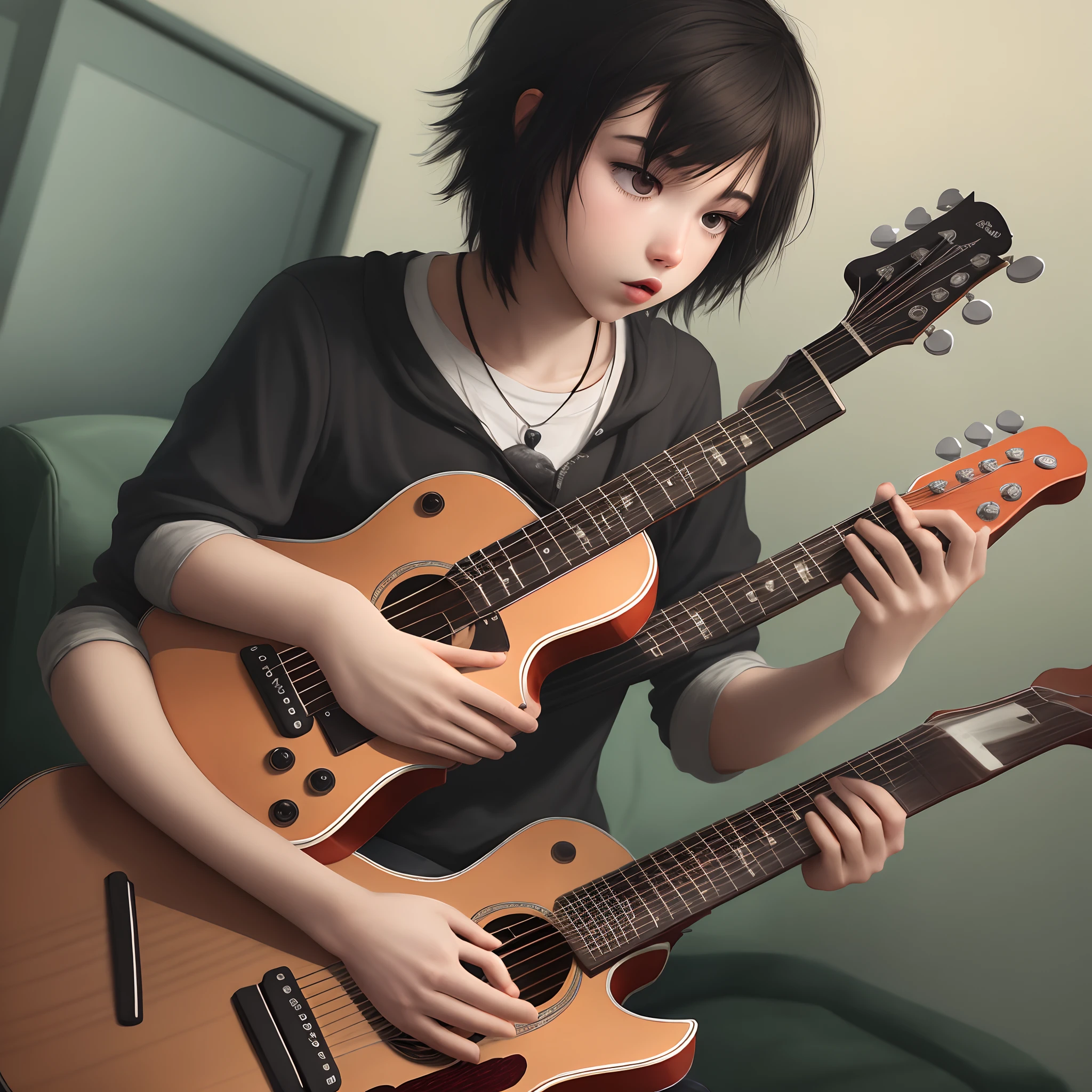 Emo bird playing guitar