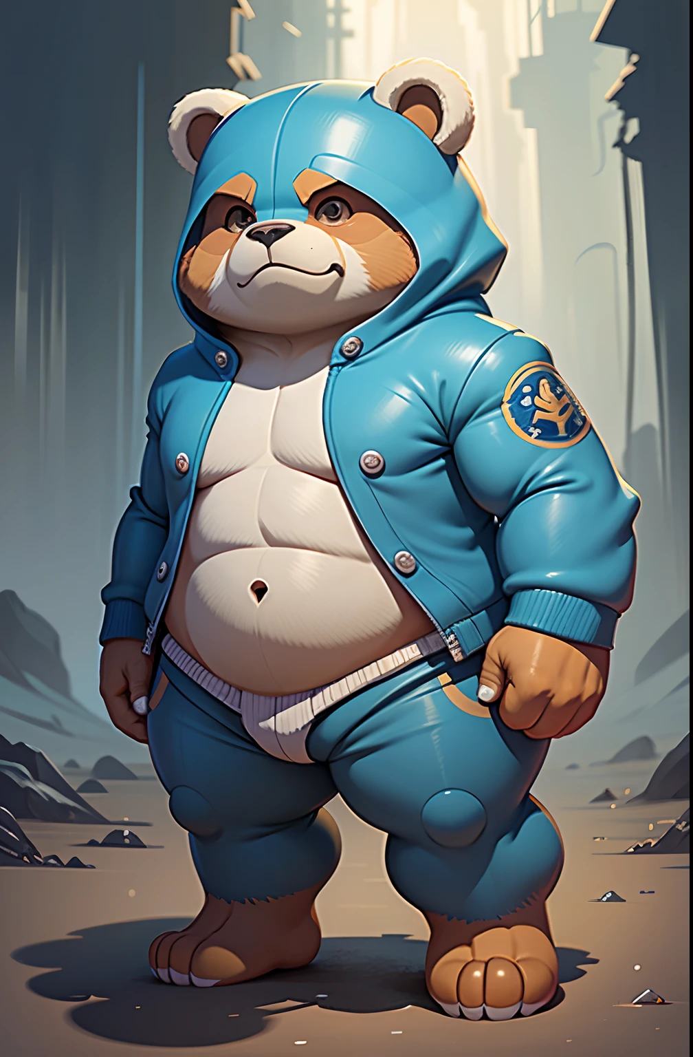 Bipedal bear-like creatures, Capa y capucha azul marino,Adornos dorados, Crecer las piernas, Flota como la magia, Masutepiece, La mejor calidad, extremadamente detallado para estampas de remera