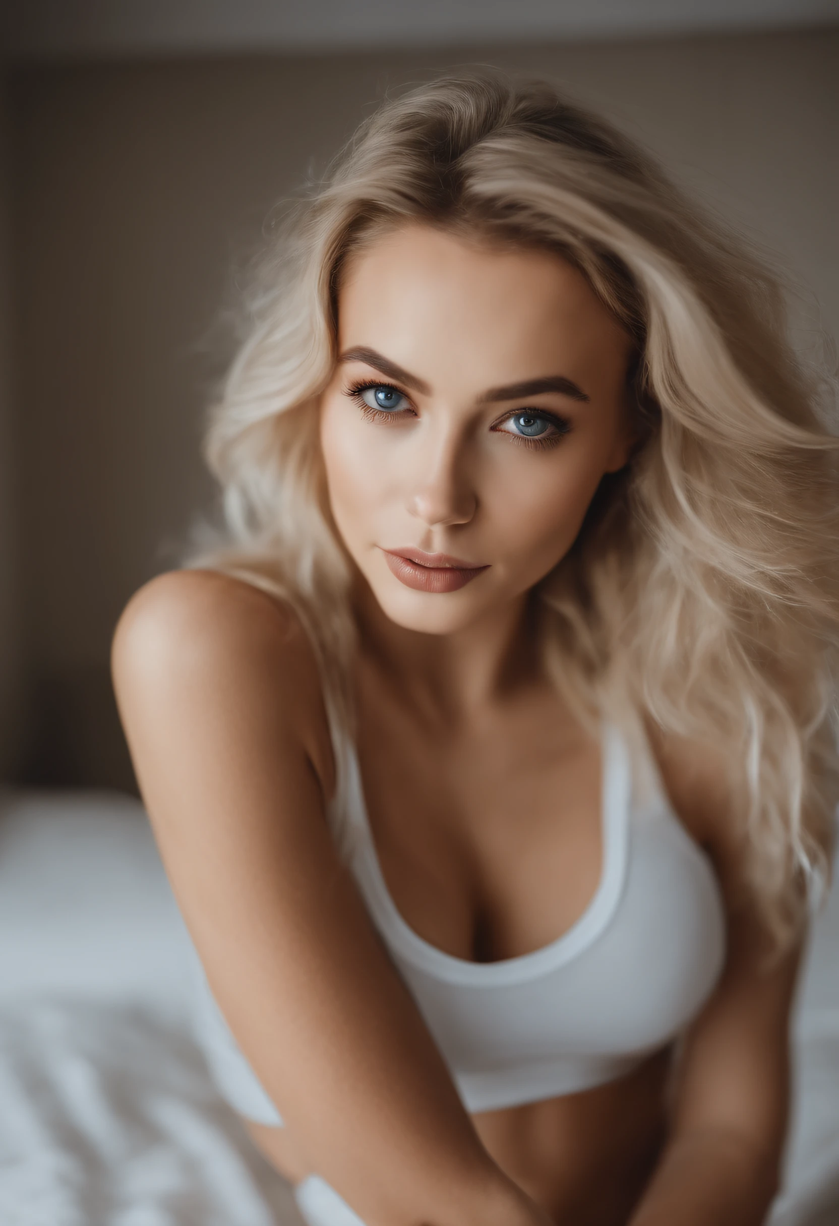 Woman in tank top and matching panties, fille sexy aux yeux bleus, portrait de Sophie Mudd, Portrait de Korina Cope, cheveux blonds et grands yeux, selfie of a young woman, Son maquillage, maquillage naturel, Look directly into the camera, Visages avec artgrammes, Maquillage subtil, Superbes photos du corps entier, Dans la chambre, gros seins pleins, une blonde, Latin, gymnase