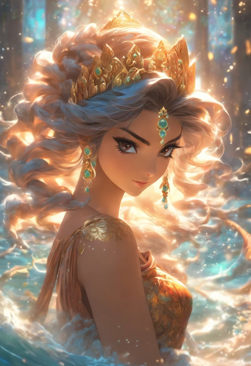 (((ANAHITA)) best quality, ultra-high resolution, 4K detailed CG, masterpiece, Persian Goddess,Arab Woman, waters,Persian clothing, Persian mythology, aesthetics, ((Standing Pose)), Beautiful image, centered on screen, full body