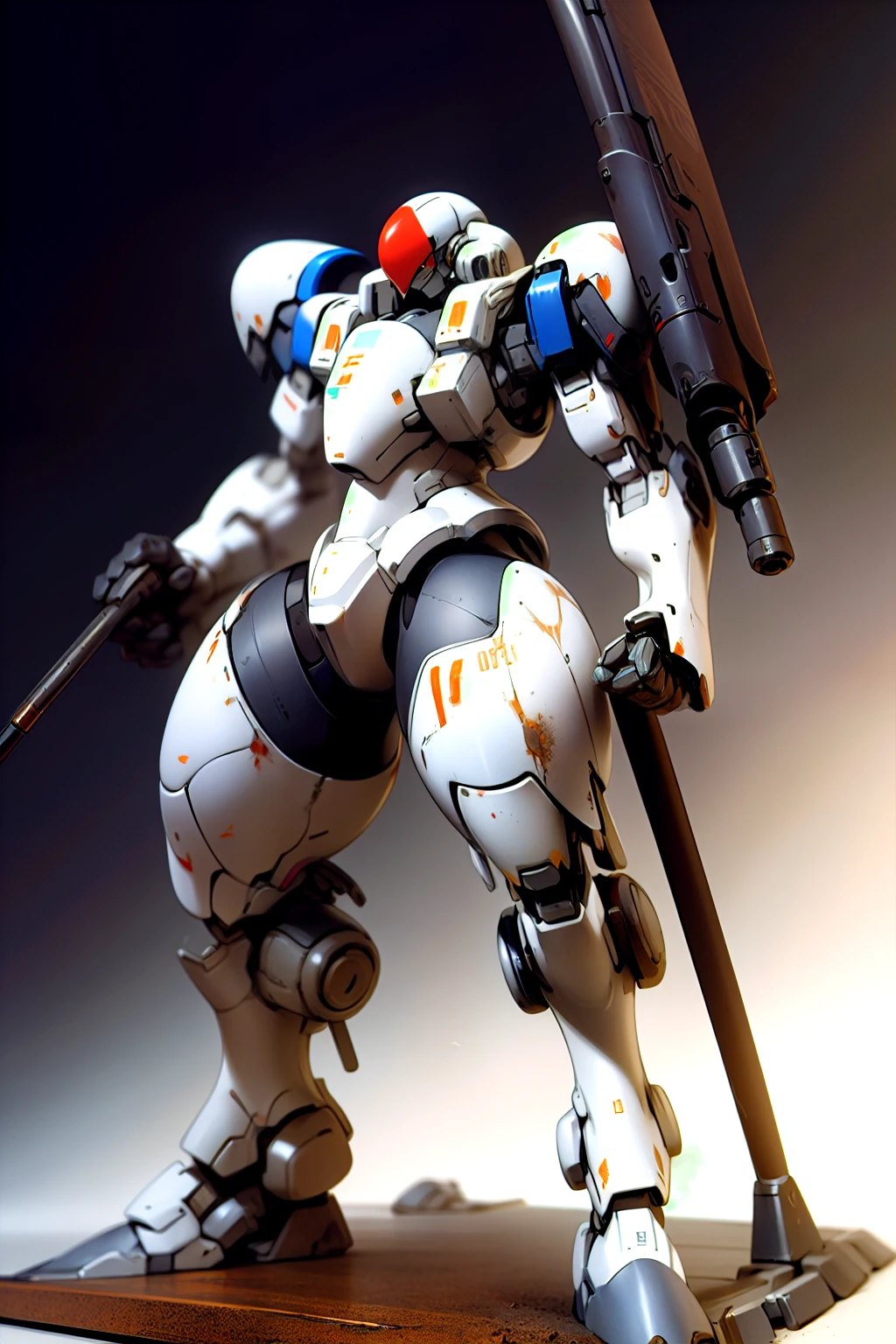 (masterpiece), best quality, 1robot, PD-802, There are various scratches on the armor, including deep and shallow scratches from being hit by bullets in battle.The metal is dirty with soot and smoke and shines dullly.It is a desolate wasteland, and the smoke from the battle is smoldering in places around it,