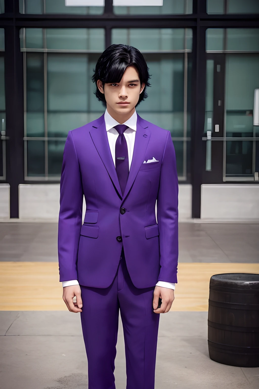 1人,1boys,musculature,Black hair,Purple eyes, Trained, suit