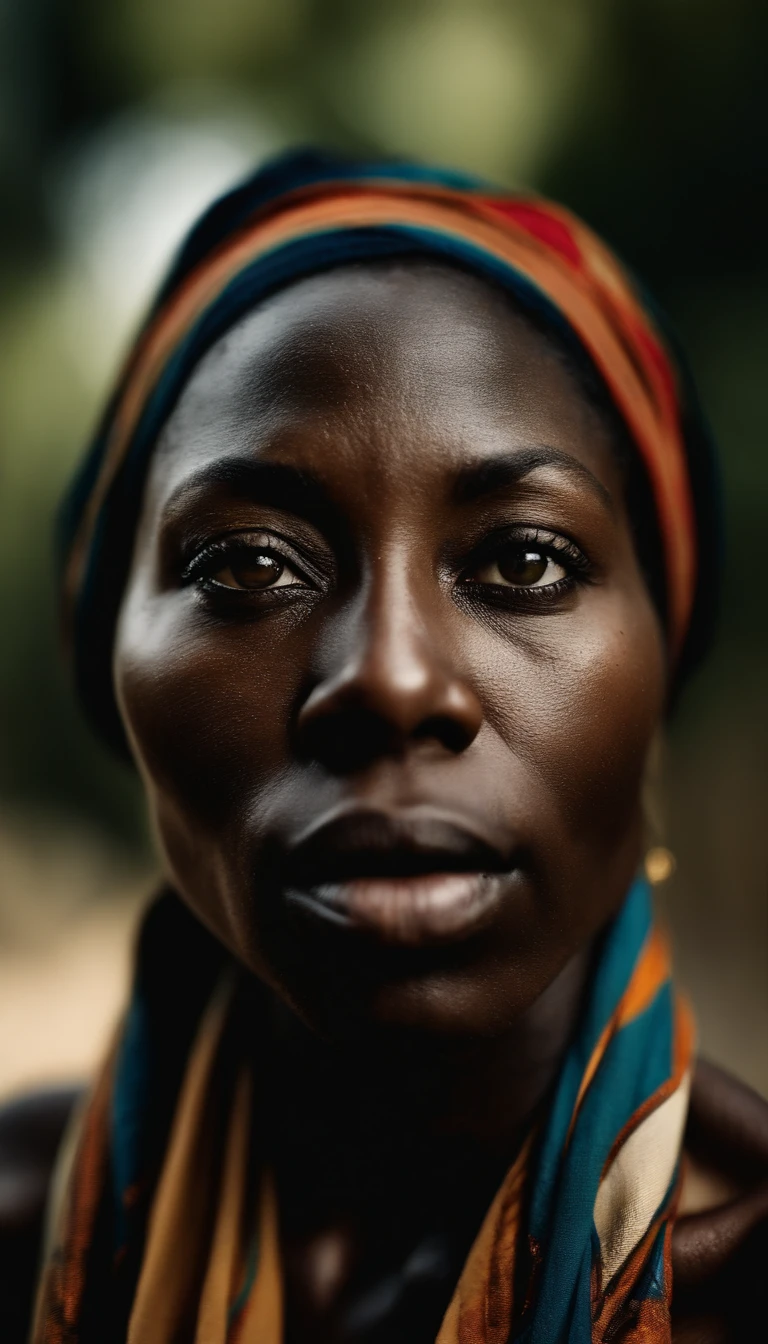 analog style, model photography style, RAW close portrait of a black woman 1, ((beautiful face: 1.7, perfect face: 1.3)), (top: 1.2), best quality, epic (by photo by Lee Jeffries, sony a7, 50 mm , pores: 1.5, colors, hyperdetailed: 1.5, film grain: 1.4, hyperrealistic: 1.5), hyperrealistic texture, masterpiece, unreal engine 5, extremely detailed CG unit 4k wallpaper, realistic eyes, insanely detailed photo, no shadows, (Winner of Pulitzer Prize for Photography and Taylor Wessing Photographic Prize),Juju