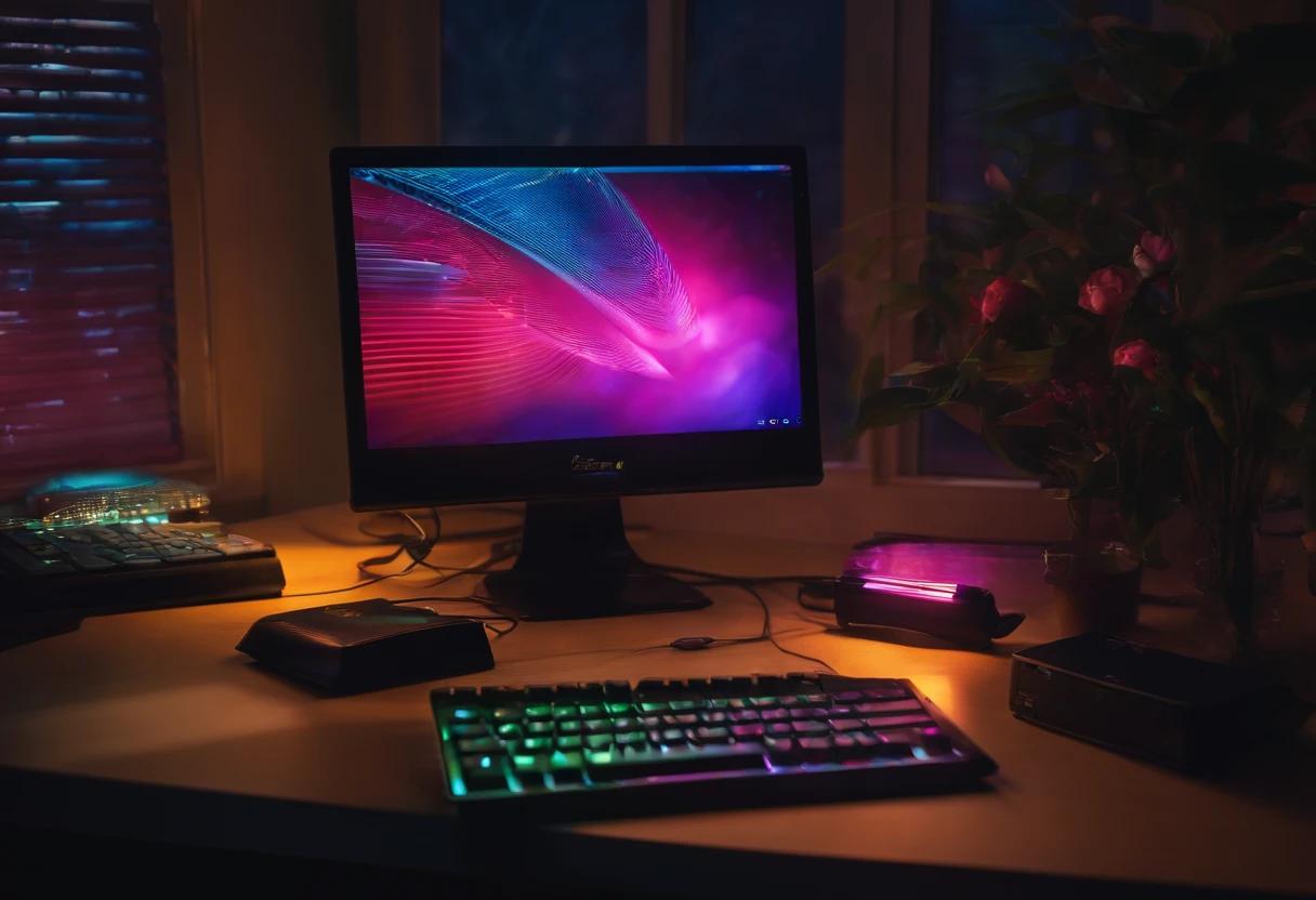 computer screen, keyboard, glow