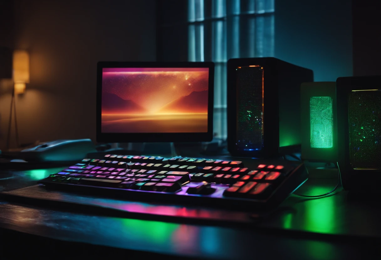 computer screen, keyboard, glow