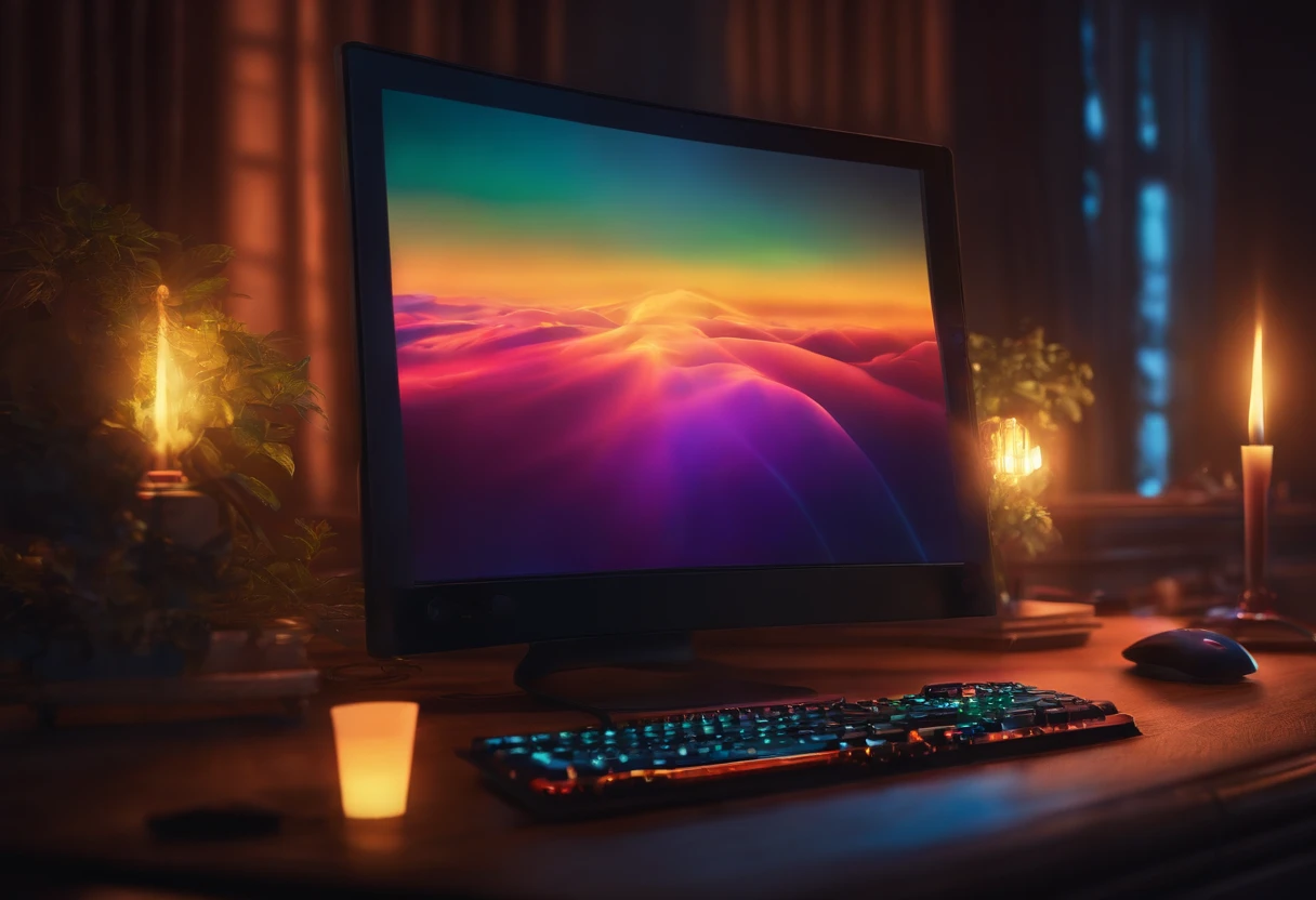 computer screen, keyboard, glow