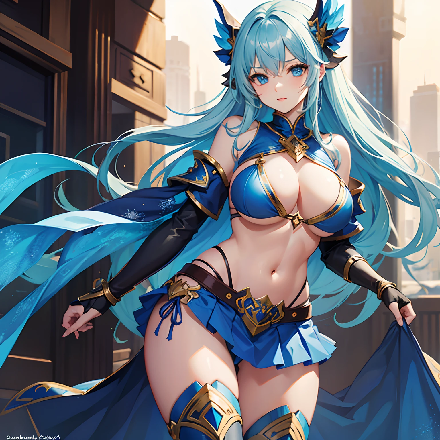 Fantasy theme // blue Bikini armor with skirt // big boobs
