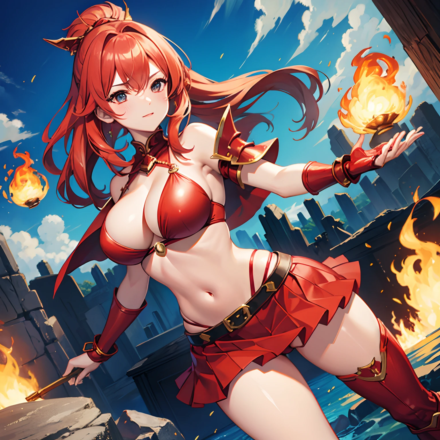 Fantasy theme // red Bikini armor with skirt // big boobs // fire mage