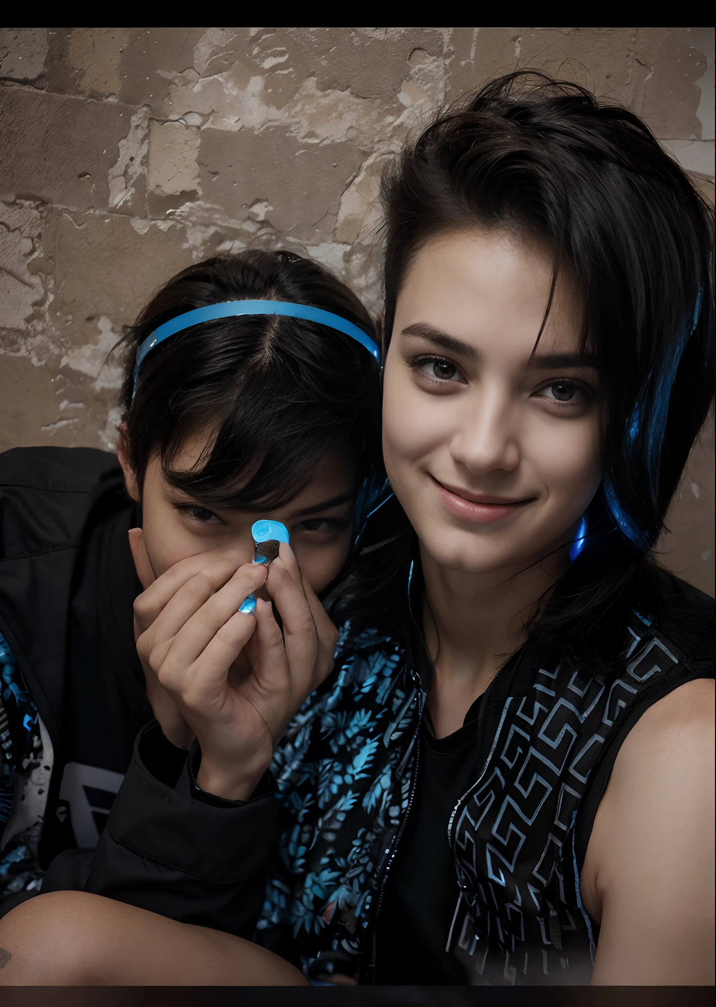 Change background cyberpunk handsome boy and beautiful girl and couple love real face smile