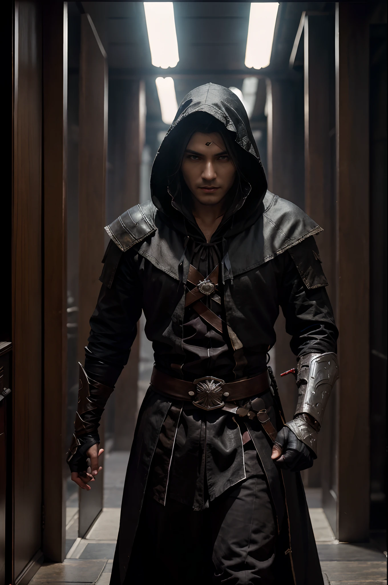 Alafed Man with a hooded clothing sword and sword、Elegant Male Assassin、female assassin with、Portrait as a man Ezio Auditore、Gways style artwork、Cheng Wei Pan at Art Station、Alina Aenami and Altgarm、Altgerm and Ateigairan、Jan J.Beautiful character paintings by、Stunning character art